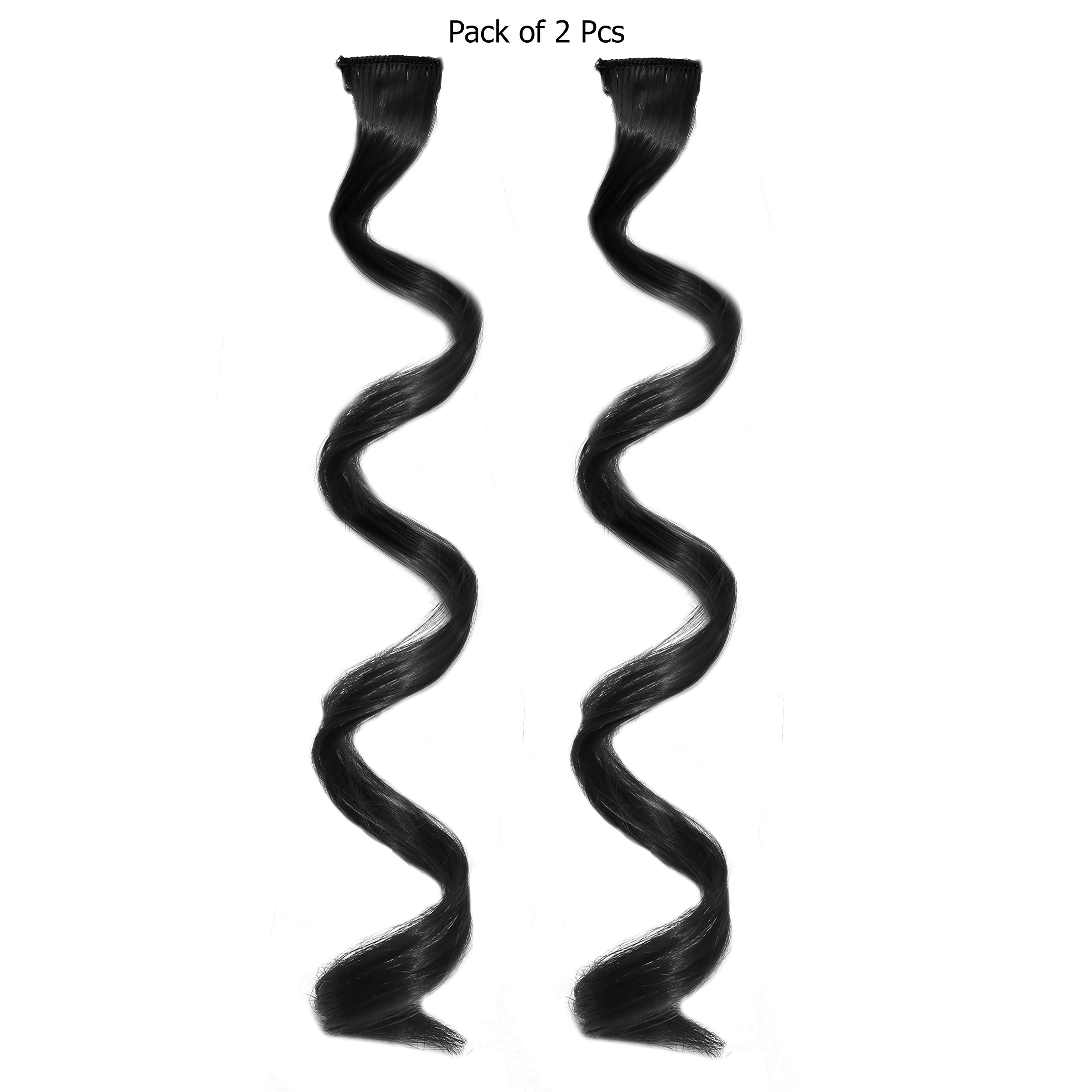 Rapidsflow® Colored Hair Streak Extensions for Women & Girls - 100% Real Human Hair Highlights (Curly Black) | Perfect for Parties, Cosplay & Daily Styling
