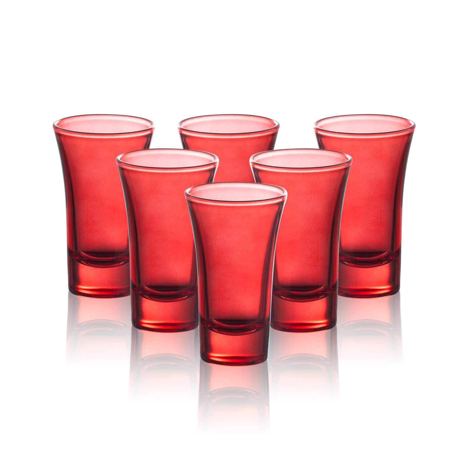 M&N HOME 2 Oz Red Shot Glasses Set of 6 - Heavy Base Colored Glass Shot Cups for Tequila, Vodka & Liquor - Perfect for Christmas Parties, Barware & Home Entertaining
