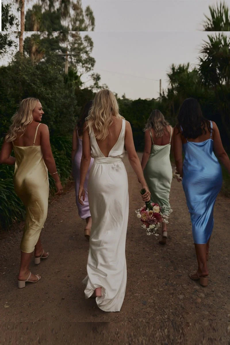 Elegant Ankle-Length Bridesmaid Dresses for Beach Weddings - Sheath Style in Luxurious Silk Satin Fabric - Perfect for Outdoor Ceremonies & Seaside Photos