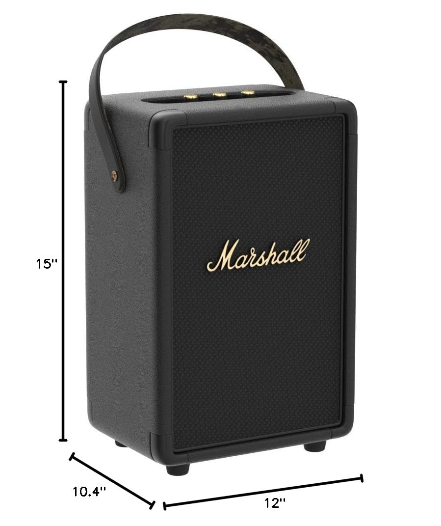 Marshall Tufton Portable Bluetooth Speaker - Wireless Outdoor Speaker with Rich Bass, 20+ Hours Playtime, IPX4 Waterproof, Black & Brass Finish - Perfect for Camping, Beach Parties & Home Entertainment