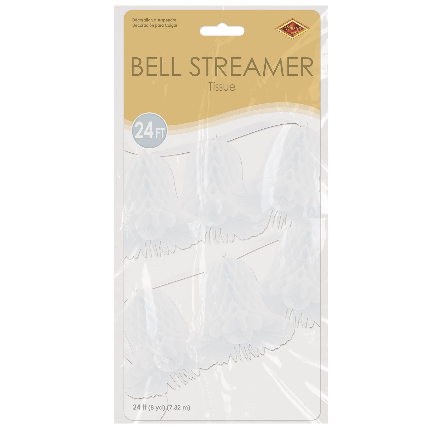 White Tissue Bell Streamer - Party Decoration for Birthdays, Weddings & Baby Showers - 1 Count/Pack