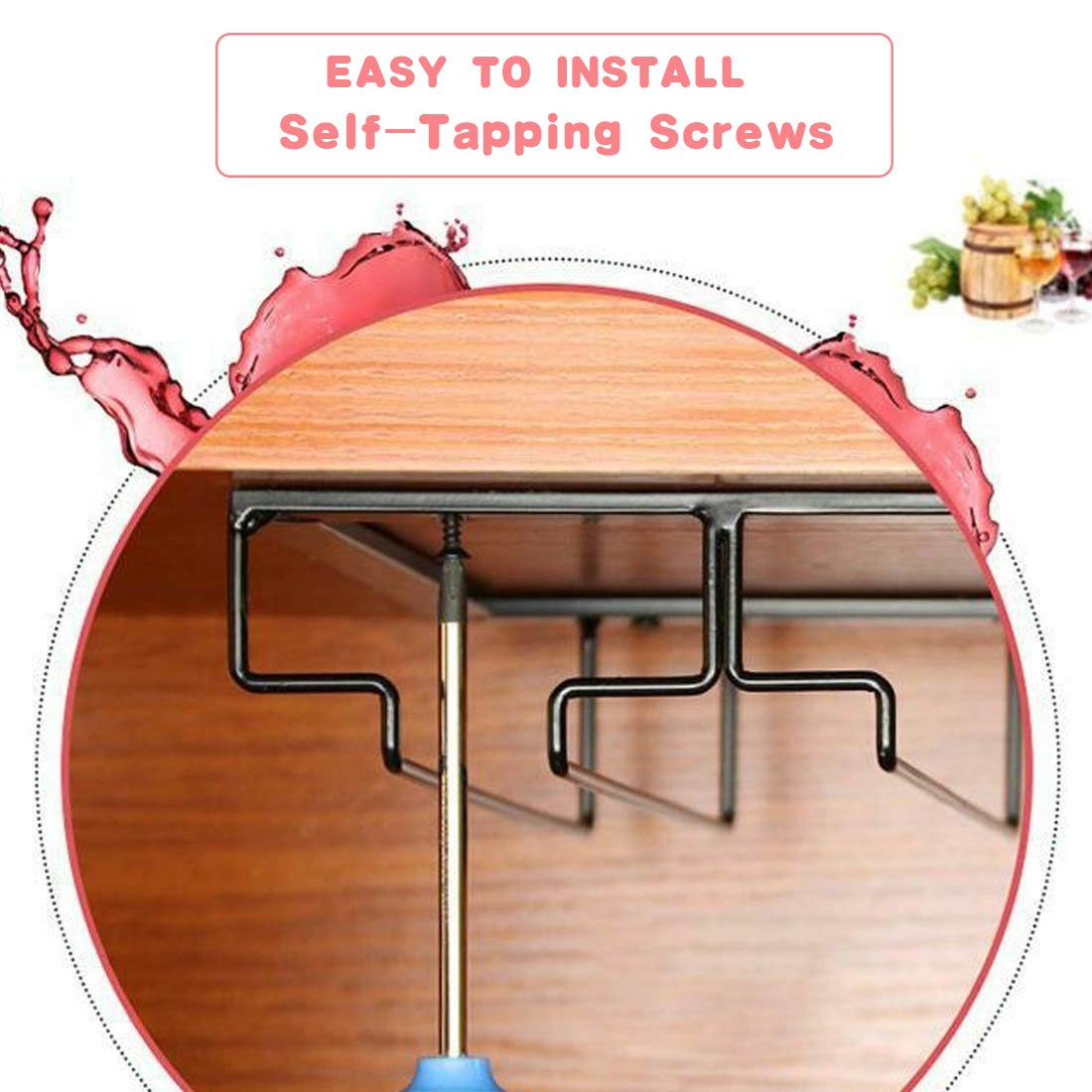 Premium Under Cabinet Wine Glass Rack - Sturdy Metal Stemware Holder & Organizer for Bar, Kitchen - Perfect for Storing Red, White Wine Glasses and Champagne Flutes (Black)