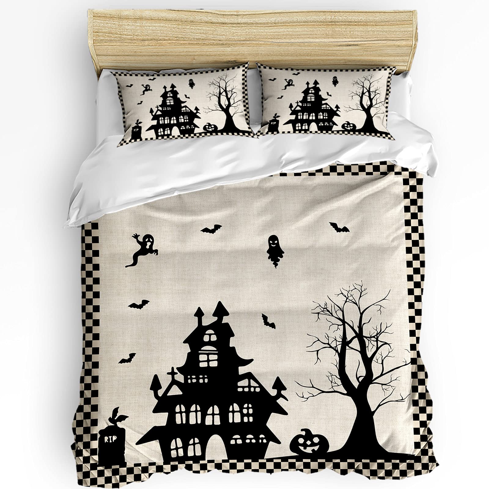 California King Halloween Paint Castle Dead Tree Bat Duvet Cover Set - 3 Piece Soft Microfiber Bedding with Comforter & 2 Pillowcases | Spooky Gothic Bedroom Decor for Halloween Party & Themed Rooms