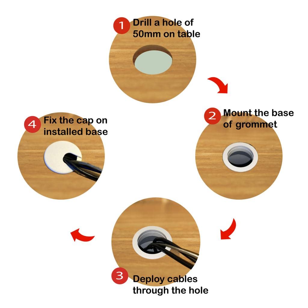 MAHDPRO 2 Inch (50mm) White Desk Grommet - Pack of 5 ABS Plastic Cable Hole Covers for Computer Desks & Countertops | Organize Wires & Cables Neatly | Perfect for Home Office, Gaming Setup & Workspace Organization