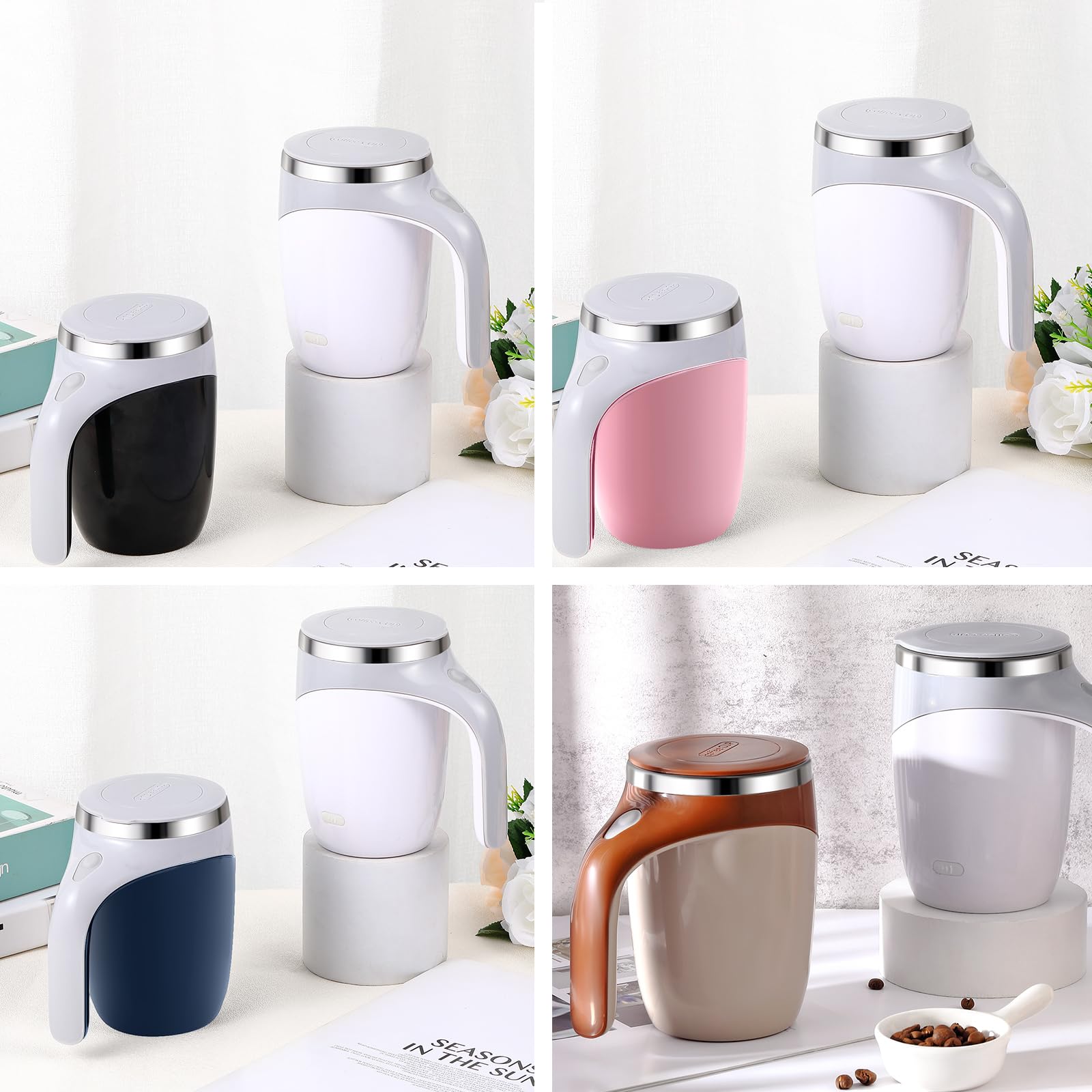 Patelai 10 Pack Self Stirring Coffee Mugs - 13.5oz Stainless Steel Auto Mixing Cups with Electric Stirrer - Perfect for Office, Home & Gifts (Father's Day, Birthday, Employee Appreciation) - Ideal for Coffee, Tea, Hot Chocolate & Protein Shakes