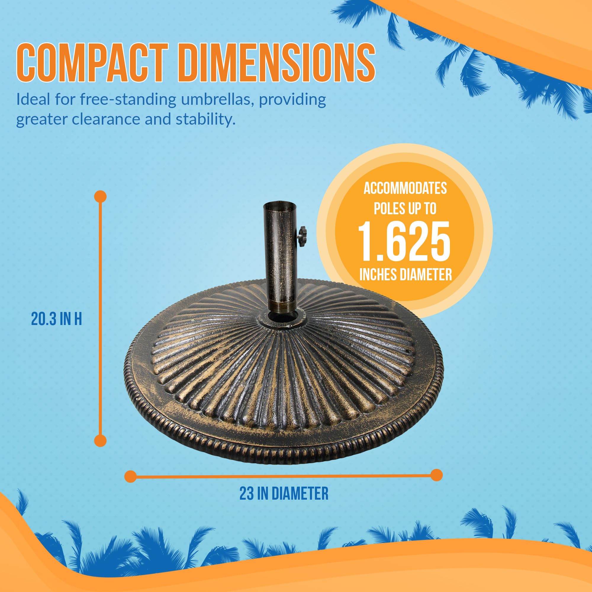 80-lb Classic Bronze Cast Iron Umbrella Base - Heavy Duty Outdoor Patio, Garden, and Poolside Weighted Stand for Market Umbrellas