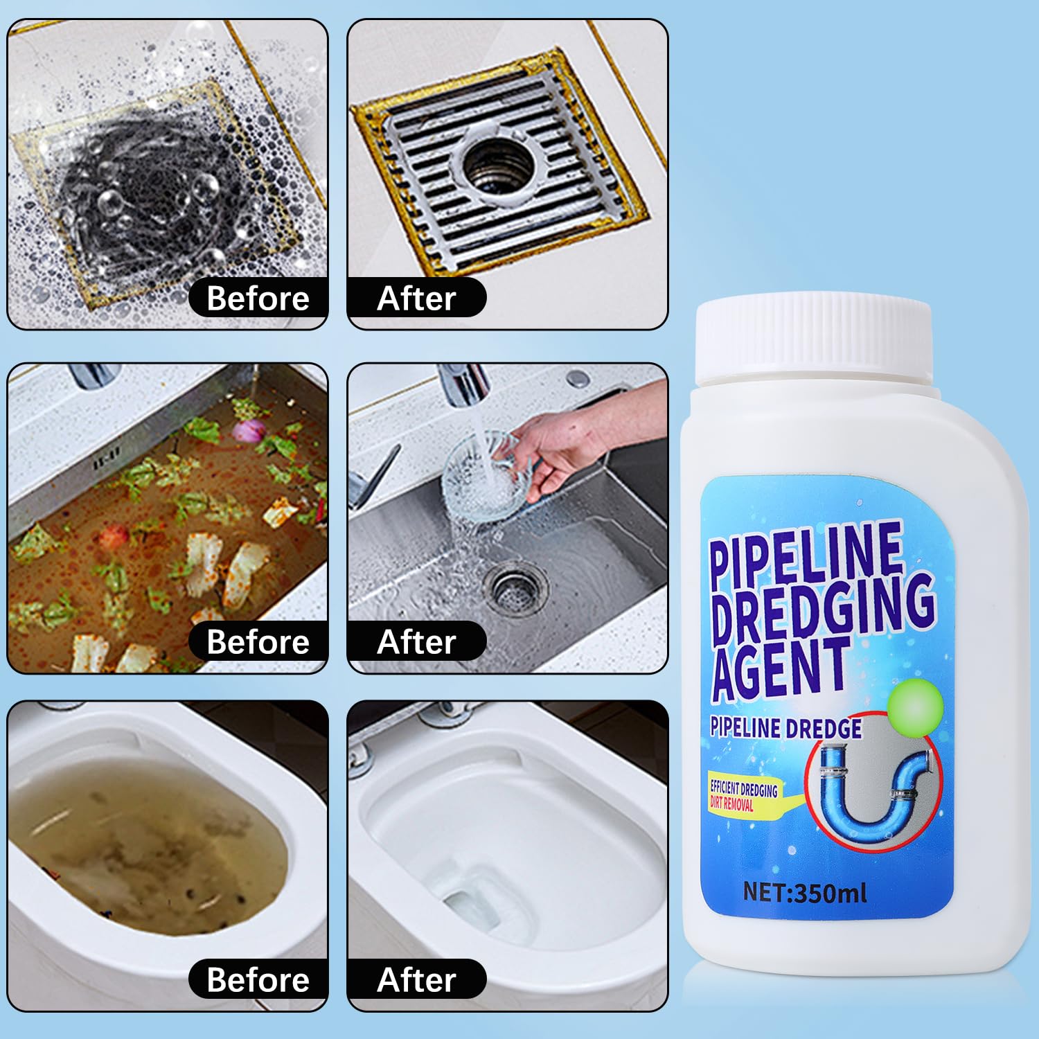 Powerful Pipeline Dredging Agent & Drain Clog Remover - Kitchen Unblocker, Sink & Drain Cleaner Powder for Quick Cleaning - Ideal for Kitchen, Bathroom, and Home Maintenance