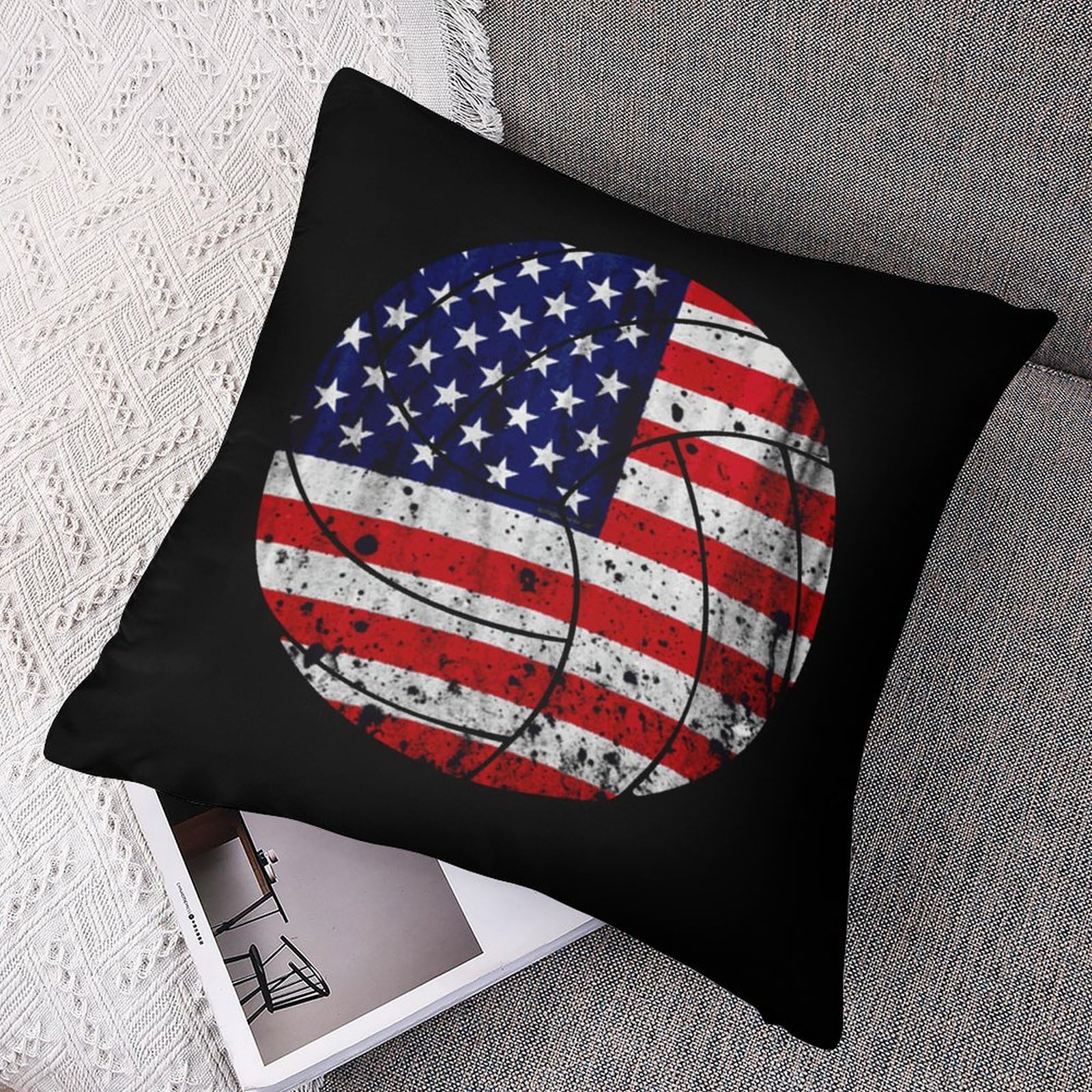 USA Flag Volleyball Polyester Pillow Cases - Soft & Smooth 24x24 Inch Cushion Covers for Sofa, Bed, Dorm - Patriotic Home Decor, Sports Fan Gift, Game Day Accessories