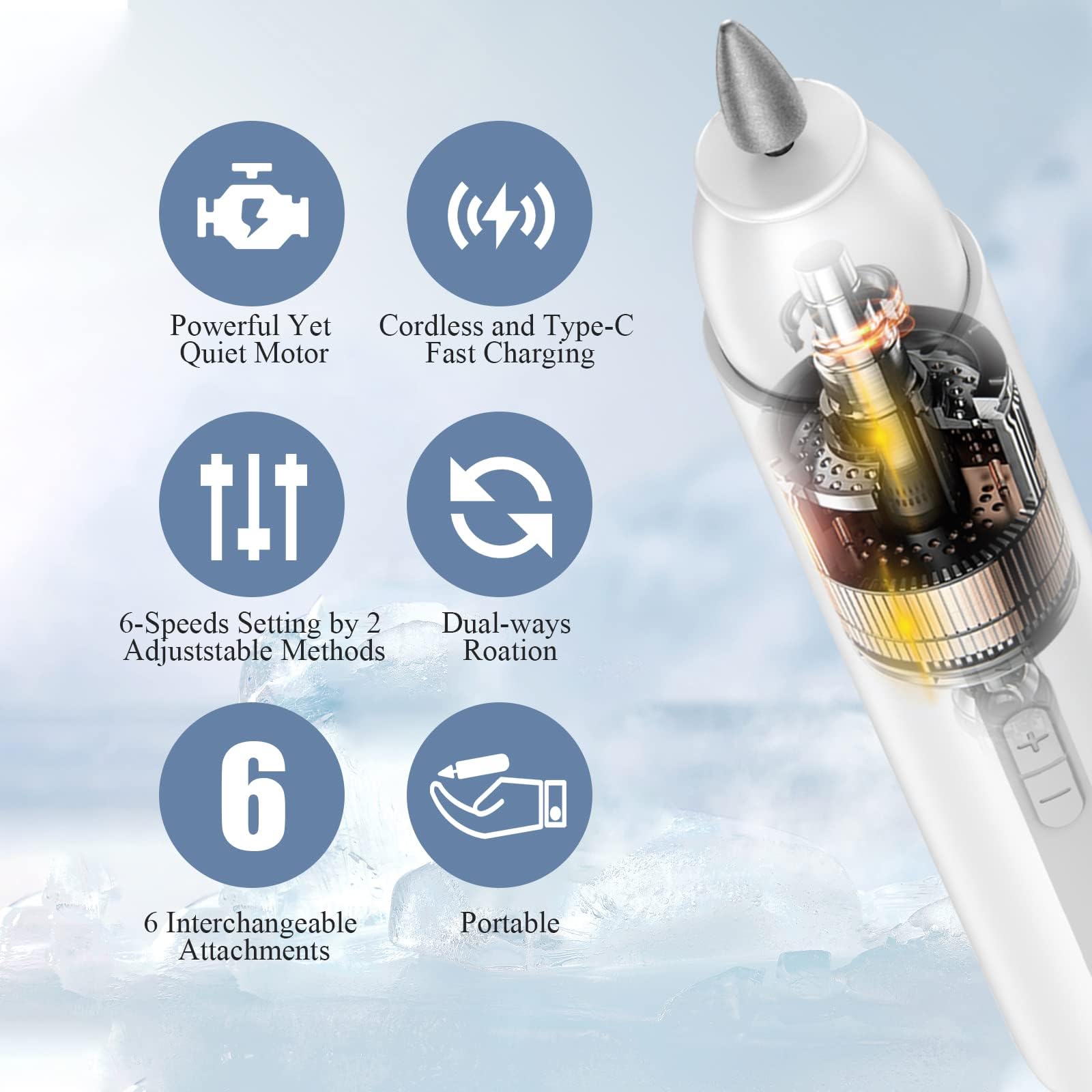 TOUCHBeauty Professional Cordless Electric Nail Drill Kit - Portable Manicure & Pedicure Tool for Acrylic Gel Nails with Multiple Drill Bits - Perfect for Home Salon & DIY Nail Care