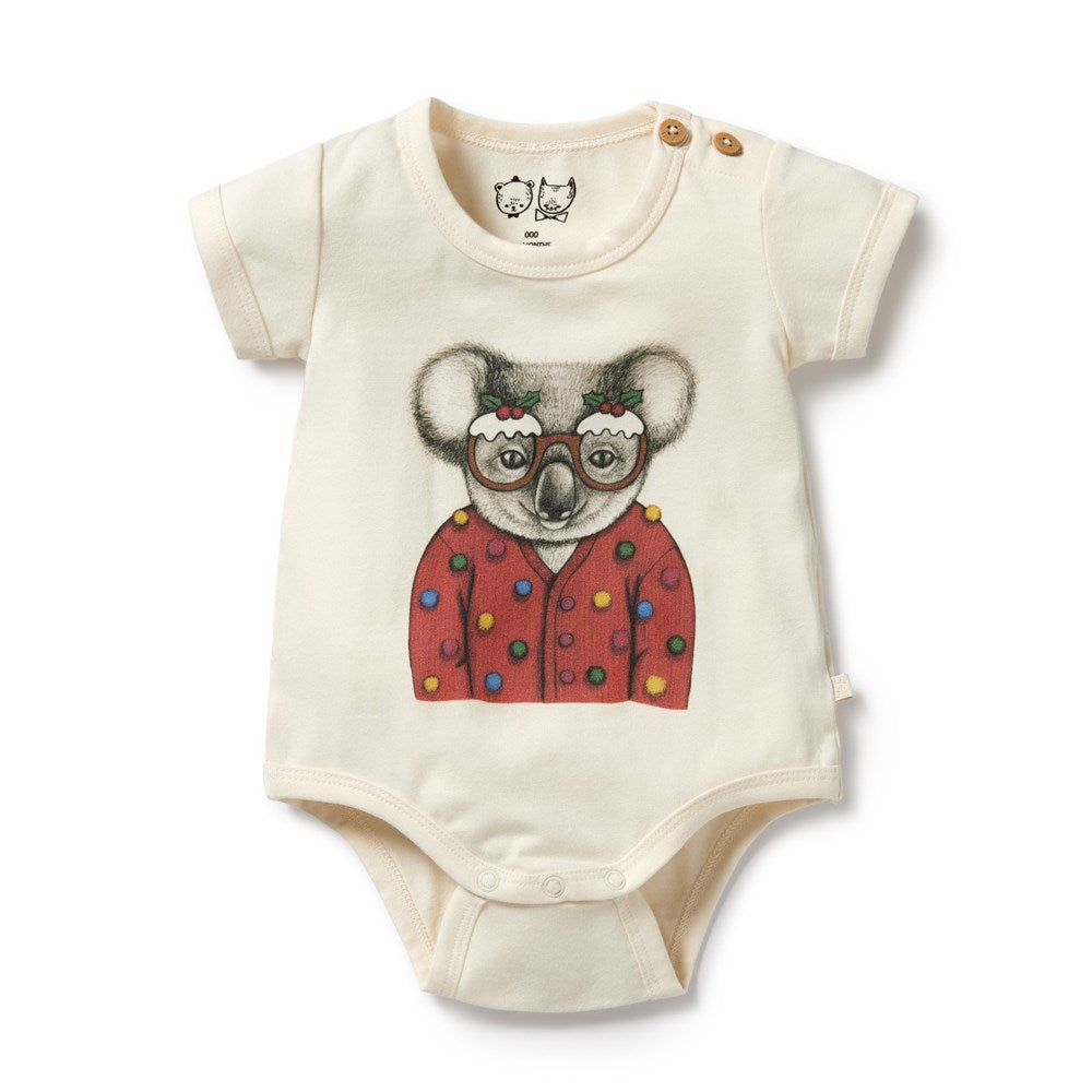 Organic Christmas Koala Bodysuit for Babies - Soft & Comfortable Holiday Outfit for Infants & Toddlers - Perfect for Family Photos, Holiday Parties & Festive Celebrations
