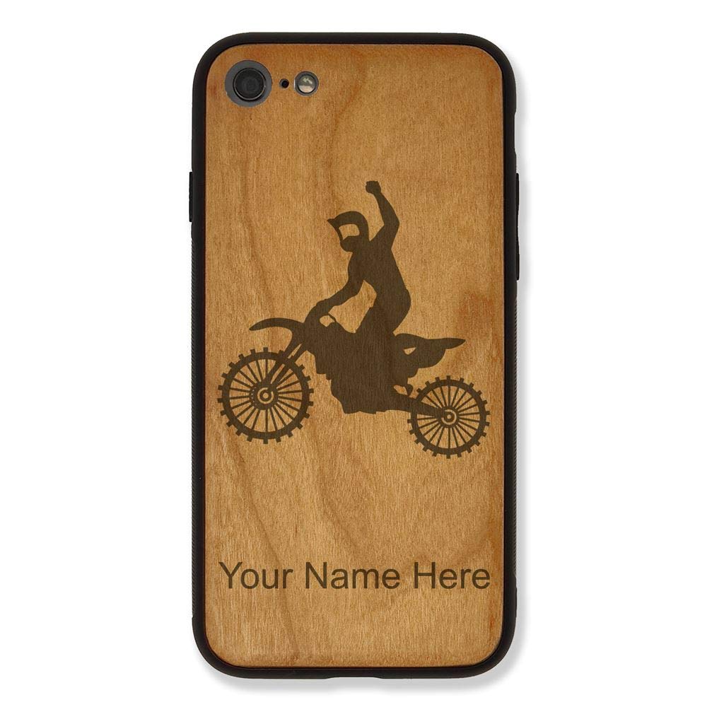 Premium Wooden iPhone 7 Plus & 8 Plus Case with Custom Engraving - Durable Motocross Design for Outdoor Adventures & Daily Protection (Cherry Wood)