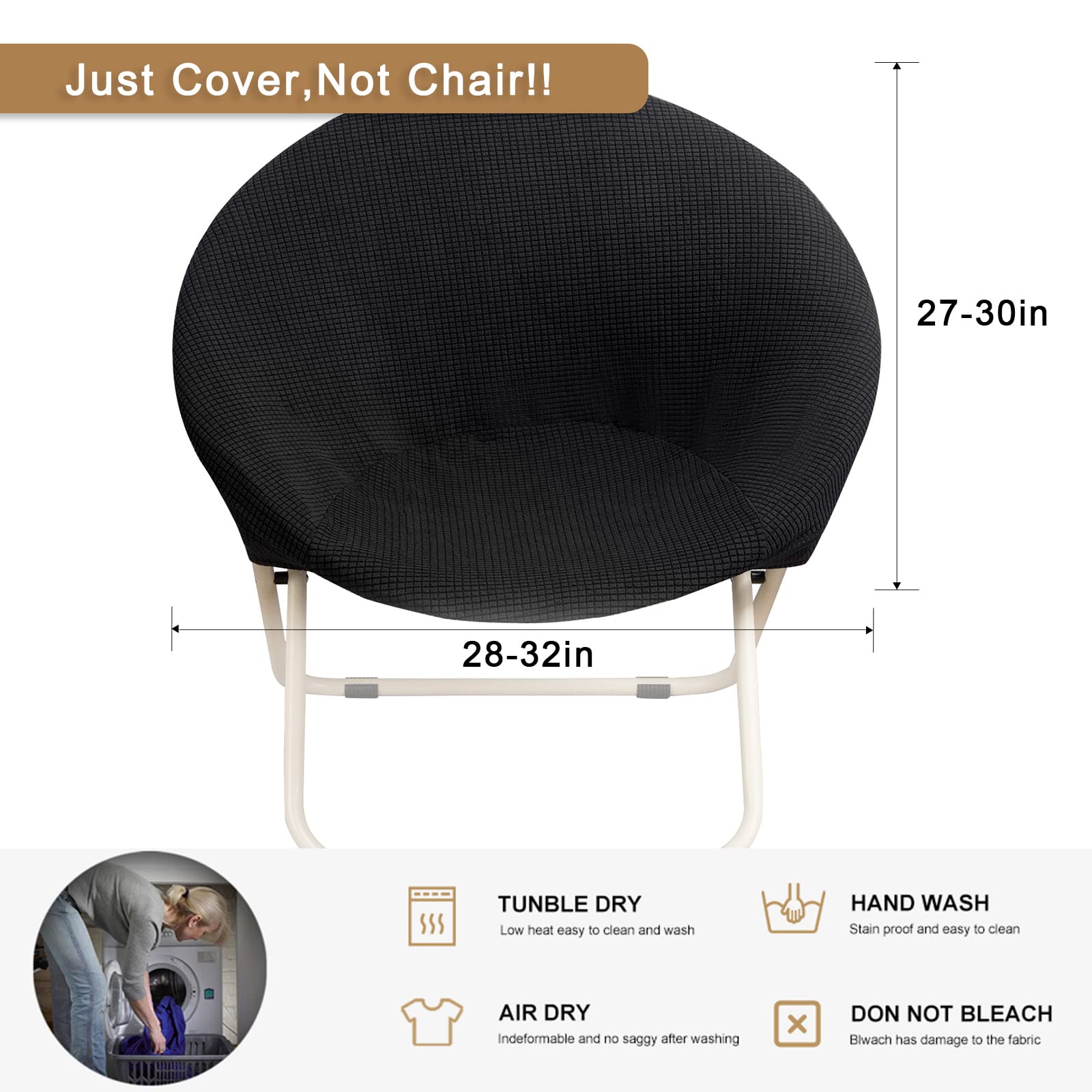 Hoomall Round Saucer Chair Cover Slipcover - Stretch Jacquard Moon Chair Slipcovers for Adults, Removable Spandex Fabric Soft Chair Covers (Black) - Perfect for Living Room, Bedroom, Dorm & Outdoor Use
