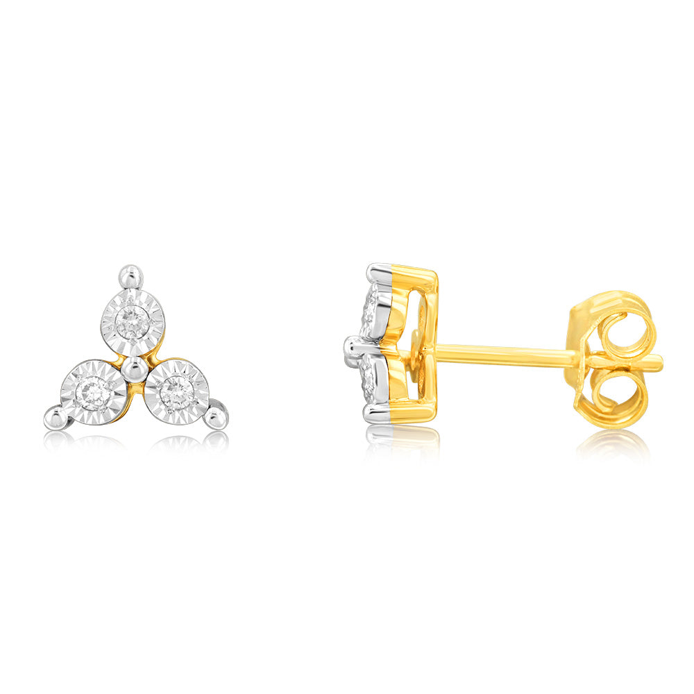0.05 Carat Diamond Stud Earrings in 9ct Yellow Gold with Secure Disc Setting - Perfect for Everyday Wear, Gifts & Special Occasions