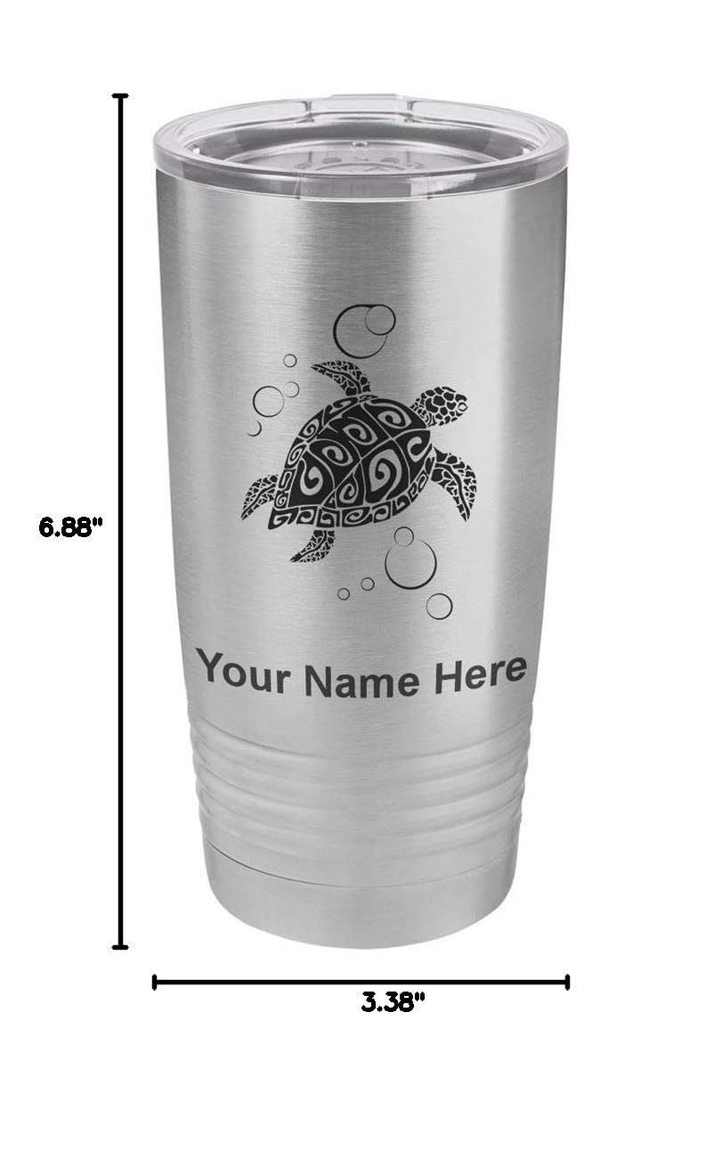 LaserGram 20oz Vacuum Insulated Stainless Steel Tumbler Mug with Hawaiian Sea Turtle Design & Free Personalized Engraving - Perfect for Coffee, Tea & Cold Drinks at Home, Office or Travel