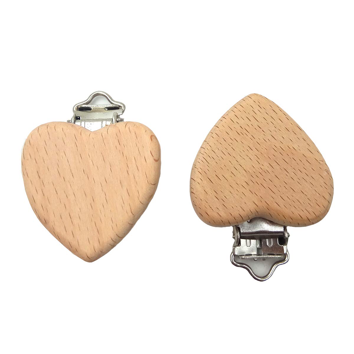 5pcs Natural Wooden Pacifier Clips - Cute Beech Wood Animal & Heart Shape Charms for DIY Baby Accessories | Safe Pacifier Holder for Infants, Toddler Essentials, Baby Shower Gifts