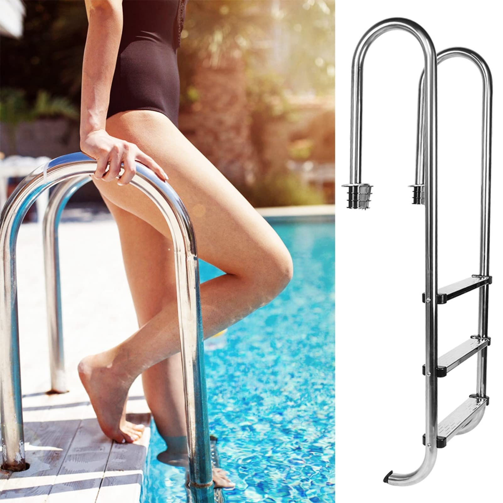 Stainless Steel 3-Step Anti-Slip Pool Ladder - Durable, Stable & Safe for Inground/Above Ground Pools | Perfect for Easy Entry & Exit, Swimming Safety, Backyard Relaxation