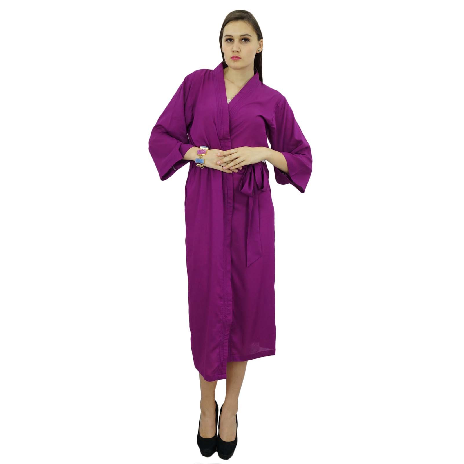 Bimba Women's Cotton Modal Long Sleeve Bathrobe with Belt - Soft Solid Loungewear Robe for Spa, Home Relaxation & Cozy Evenings