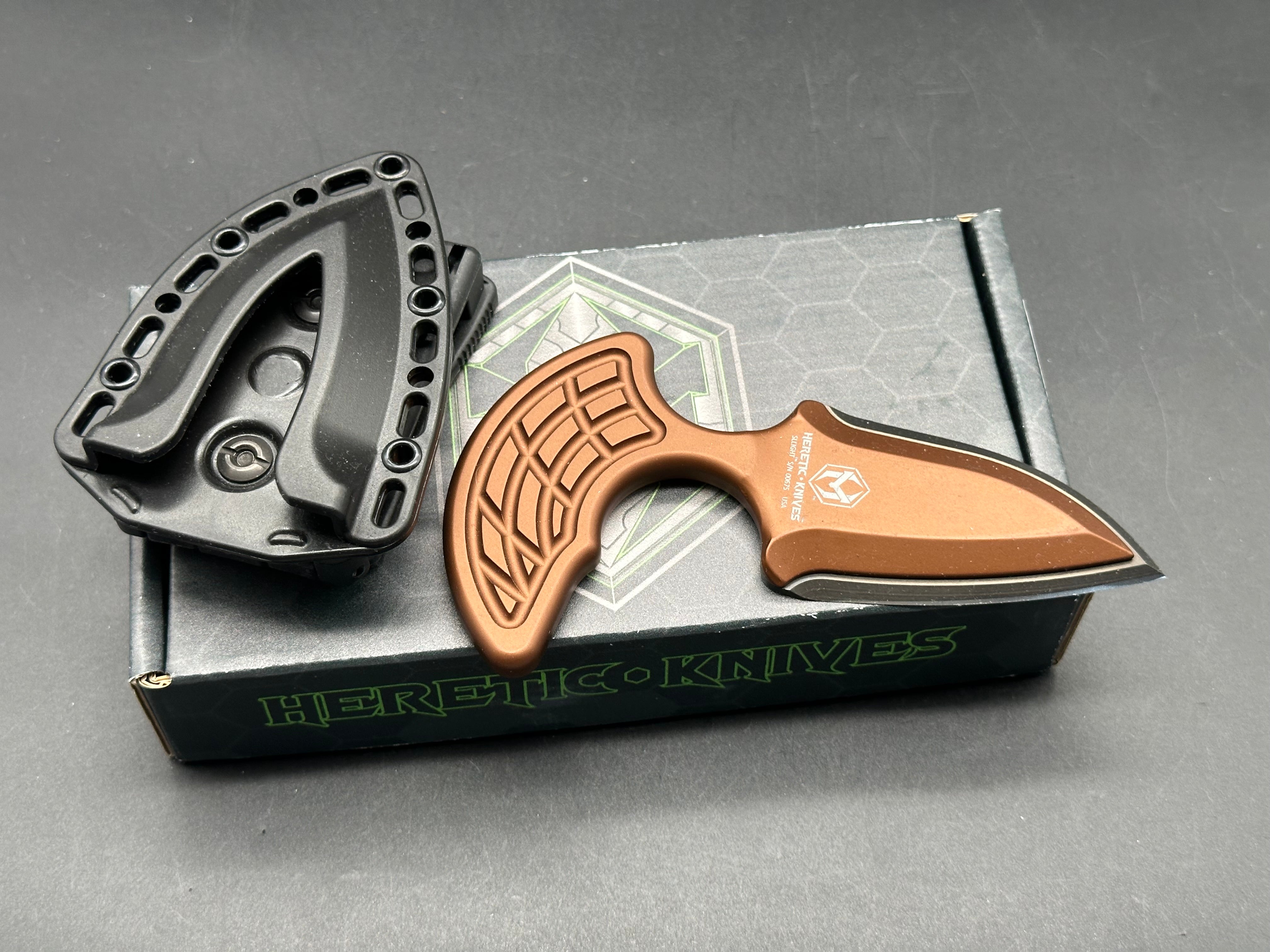 Heretic Knives H050 6A BRZ Sleight Titanium Folding Pocket Knife with 20CV Steel Blade - EDC, Outdoor, Camping & Survival Gear