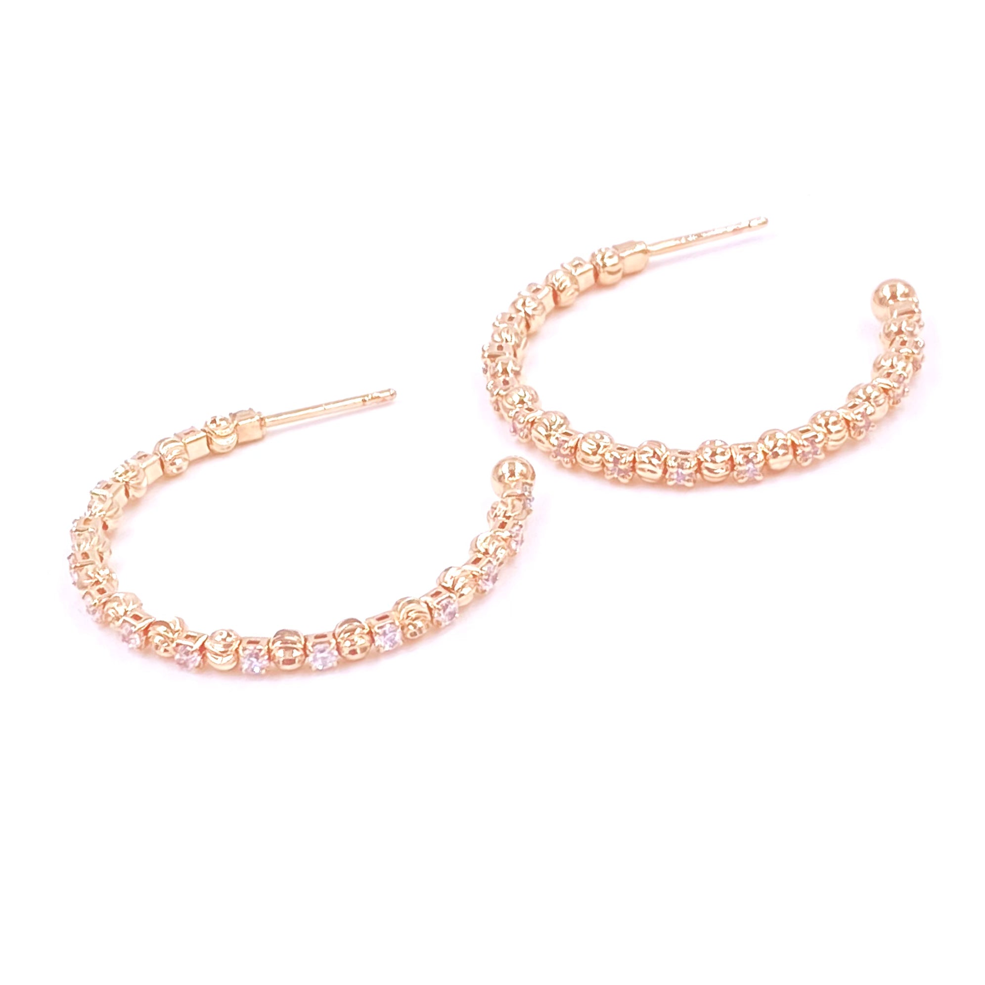 Ashley Gold Stainless Steel Gold Plated Diamond Cut & CZ Hoop Earrings for Women - Hypoallergenic Fashion Jewelry for Parties, Weddings & Everyday Wear
