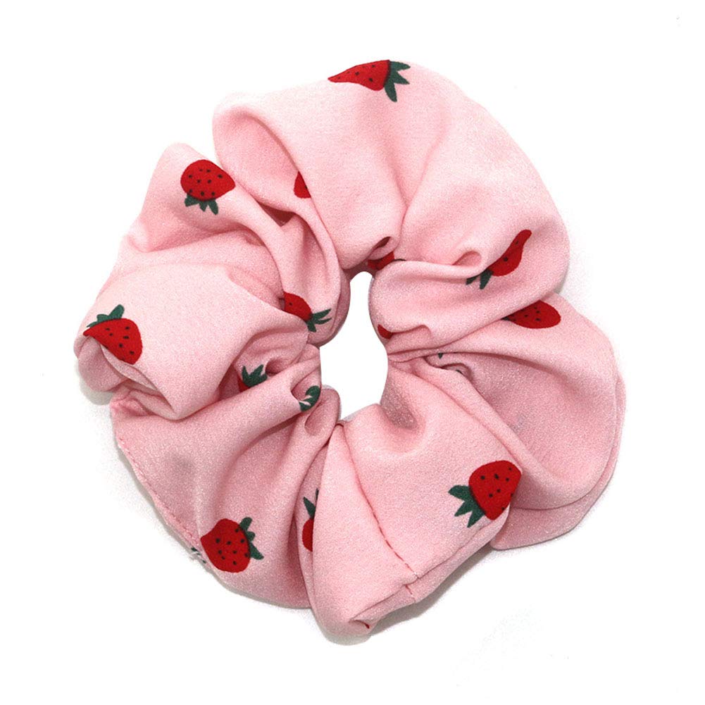 Fodattm 4PCS Elastic Hair Scrunchies - Soft Hair Bands & Ties for Women (Strawberry Print) - Perfect for Ponytails, Workouts & Everyday Style