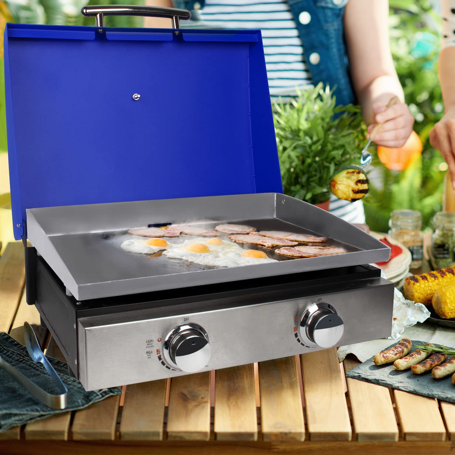 Blackstone 22 Inch Table Top Griddle Hard Cover Hood with Temperature Gauge - Blue 5011 Griddle Hood for Blackstone 22