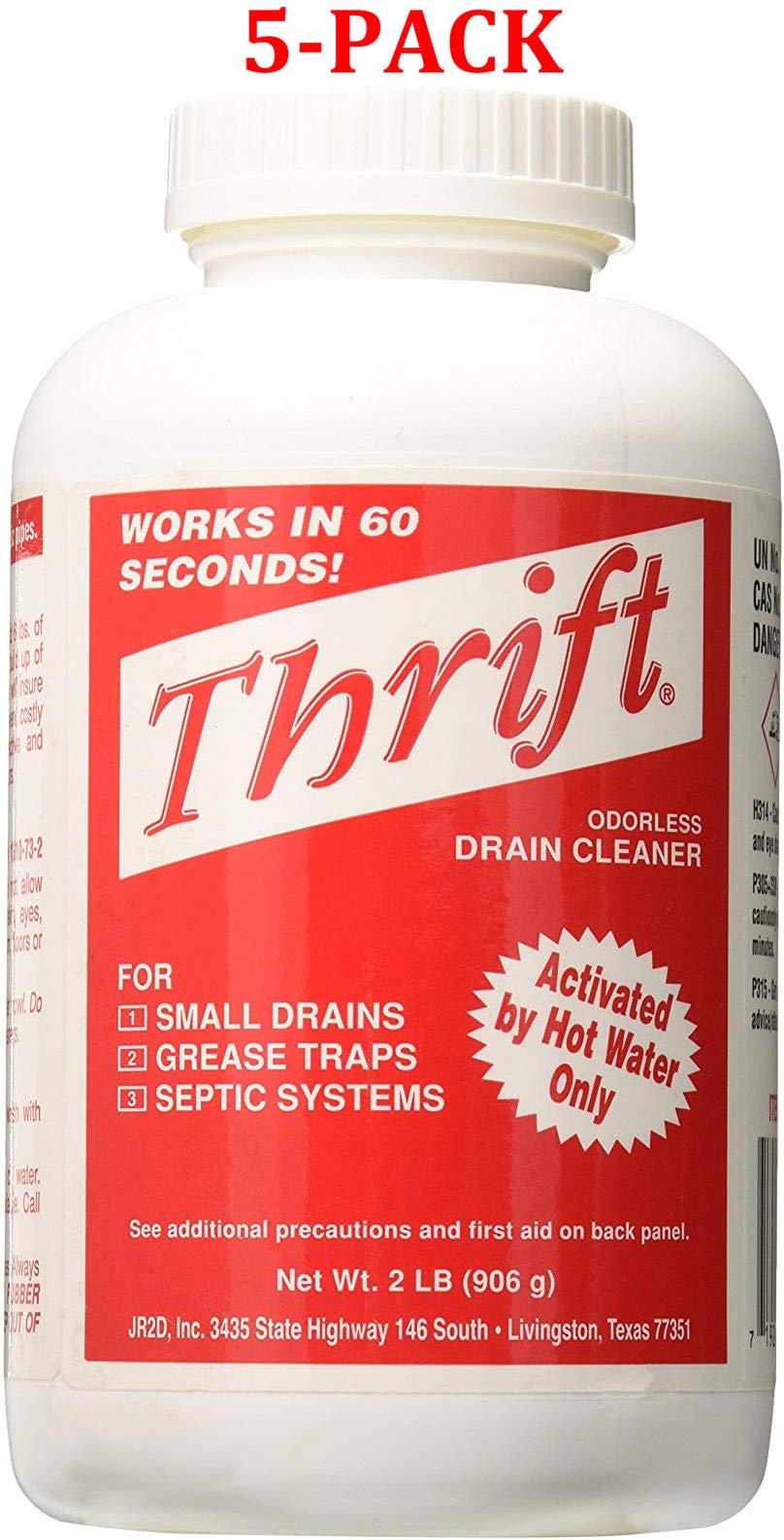 GIDDS-TY-0400879 Powerful Drain Cleaner (2 lb, 5-Pack) - Fast Clog Remover for Kitchen Sink, Shower & Bathtub - Safe for Pipes & Septic Systems