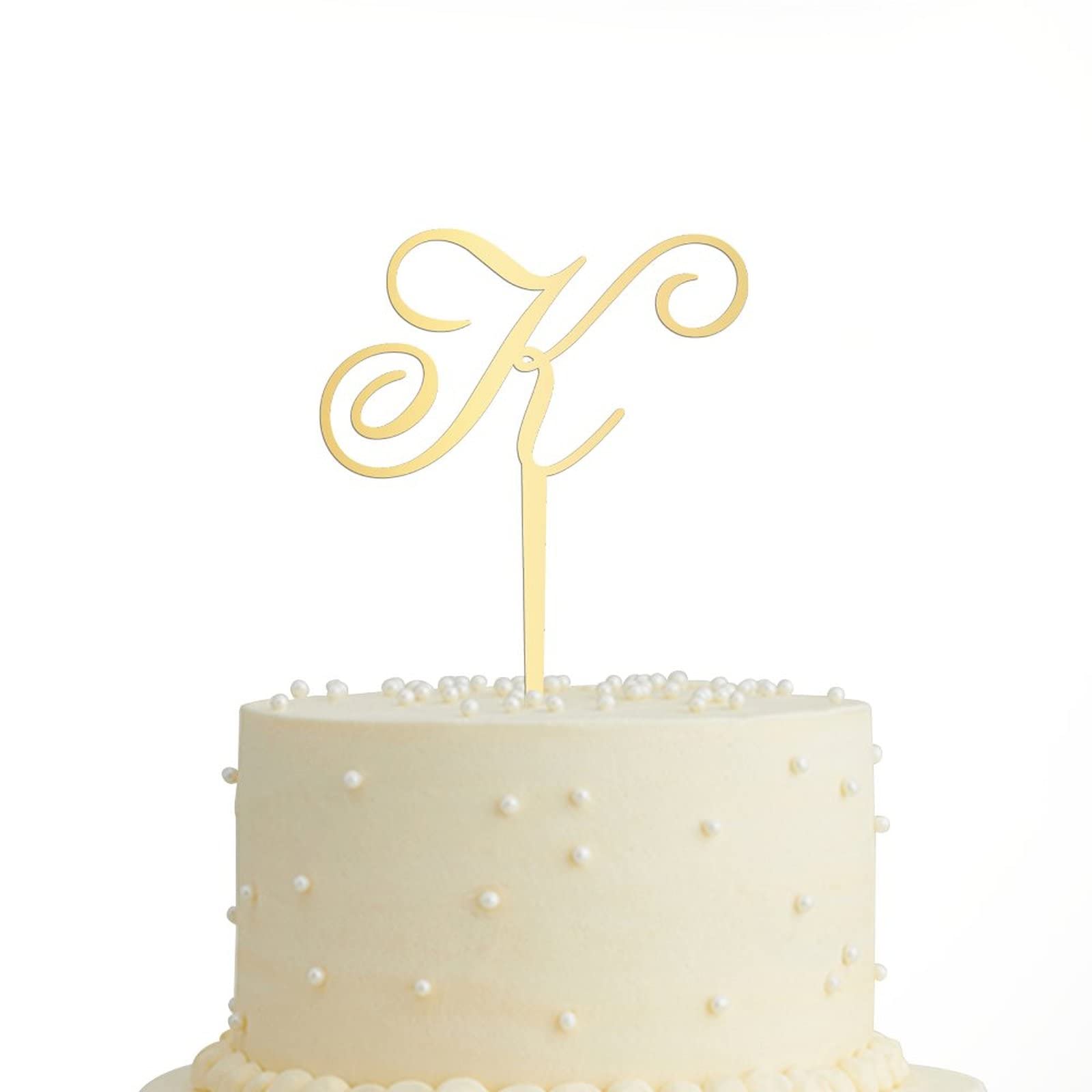 Elegant Gold Acrylic Monogram Cake Topper - Letter K Wedding Cake Decor for Anniversary, Birthday Party & Special Events | Rustic Initial Cake Topper for Wedding Dessert Table Decoration