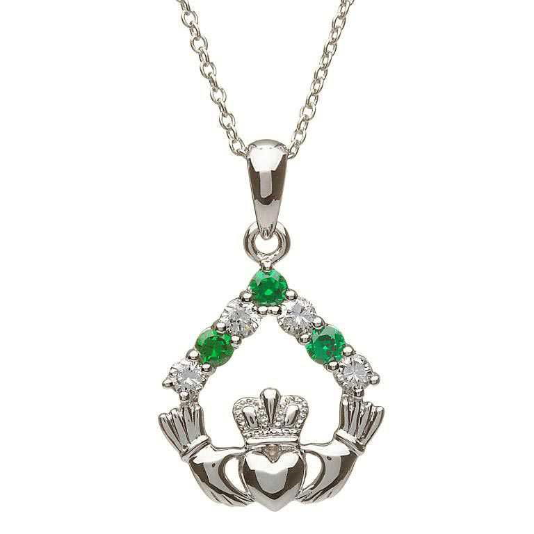 Authentic Silver Claddagh Stone Pendant Necklace - Irish Celtic Jewelry for Women - Perfect for Weddings, Anniversaries & Gift Giving