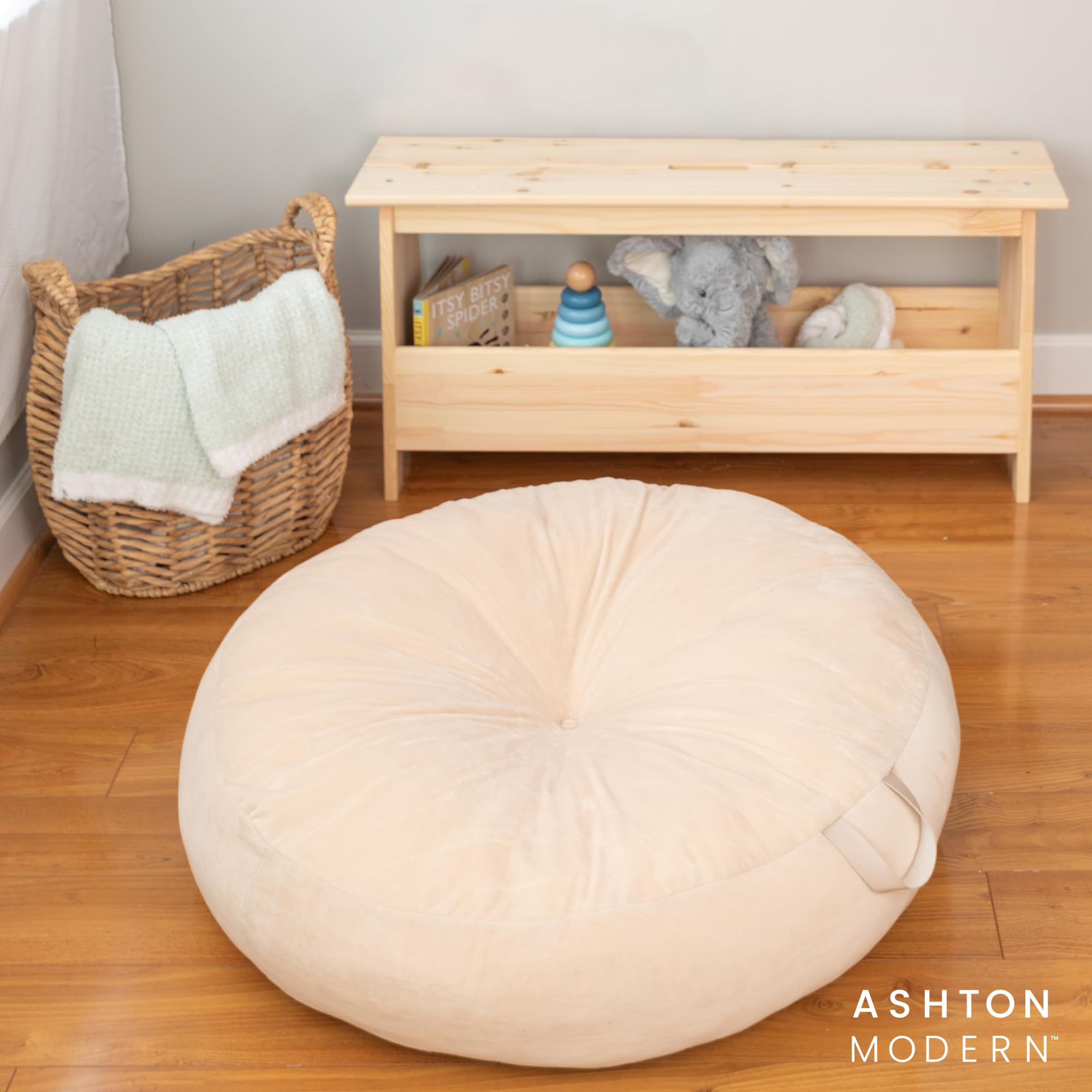 32 Inch Cream Round Floor Cushion for Kids - Large Soft Pillow for Classroom, Reading Nook, Playroom, and Nursery Decor