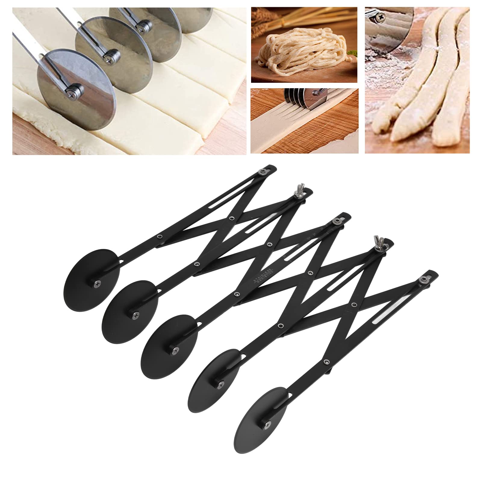 Adjustable Stainless Steel Pastry Cutter - 5-Wheel Pizza Dough Divider & Cookie Dough Roller - Non-Stick Expandable Baking Tool for Perfect Pies, Cookies & Pastries - Ideal for Home Bakers & Professional Kitchens