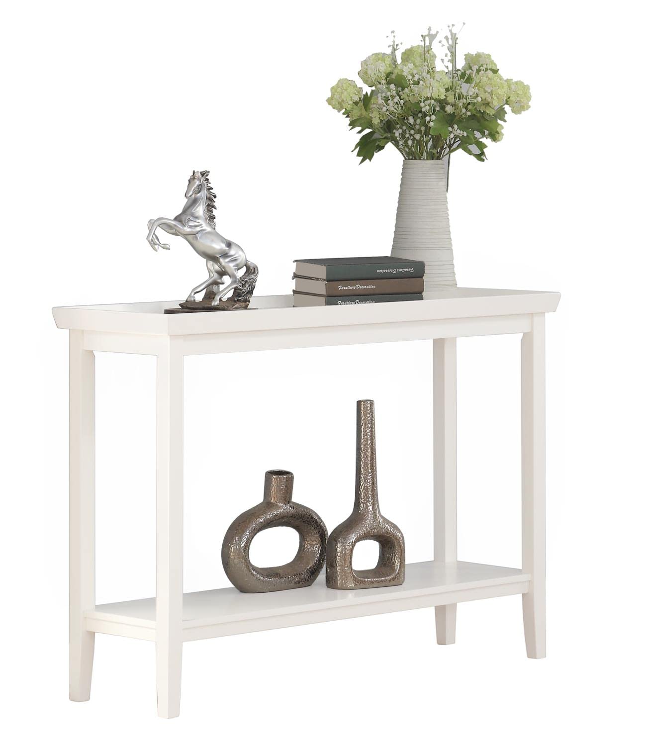 Convenience Concepts Ledgewood Console Table with Shelf - White Entryway Sofa Table for Hallway, Living Room & Bedroom Decor