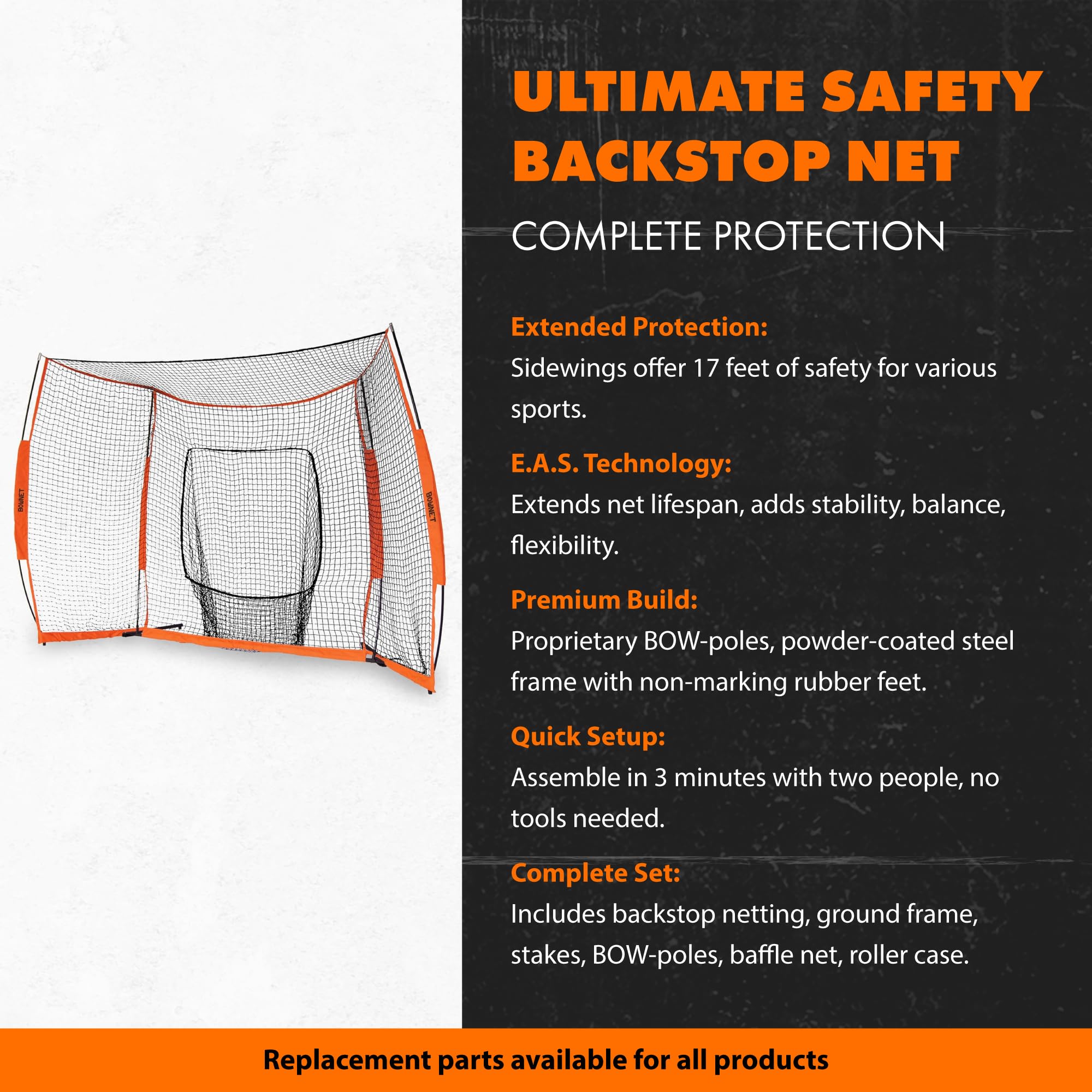 Bownet Original Big Mouth 7' x 7' Baseball & Softball Training Net - Durable Powder-Coated Steel Frame - Portable Practice Net with Carry Bag - Perfect for Backyard, Field & Team Drills (Orange)