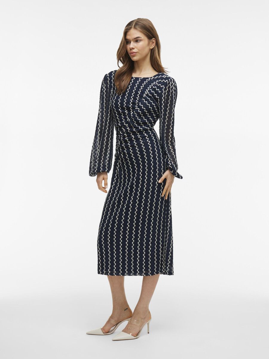 Elaine Midi Dress for Women - Navy Blazer & Birch Color - Elegant Office Wear, Cocktail Party & Spring Outfits
