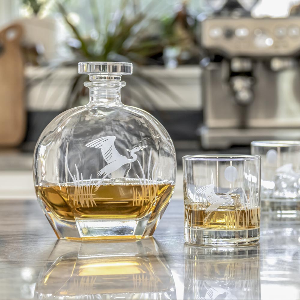 Premium Heron 11oz Whiskey Glasses Set of 4 - Heavy Base Rocks Glasses for Bourbon, Scotch & Cocktails - Perfect for Home Bar, Gifts & Entertaining