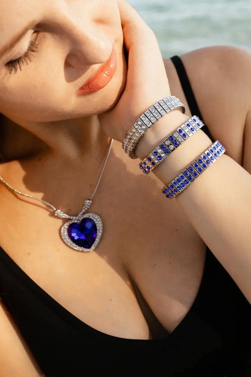Silver Sapphire Heart of the Ocean Jewelry Set - 1.6