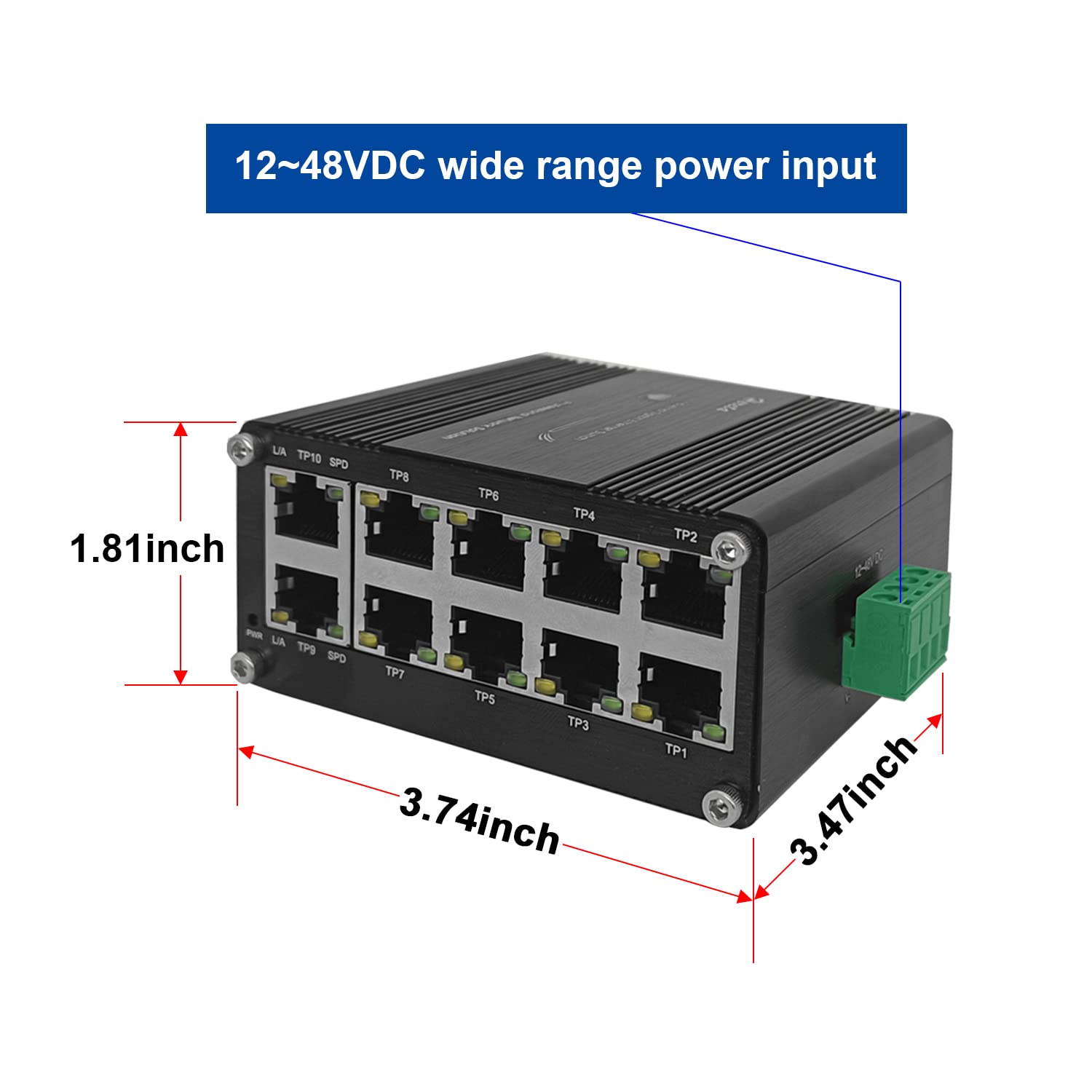 10-Port Industrial Gigabit Ethernet Switch - 10/100/1000Mbps RJ45 with Auto-MDI/MDI-X | Compact & Durable Mini Network Switch for Factory Automation, Surveillance Systems & Harsh Environments