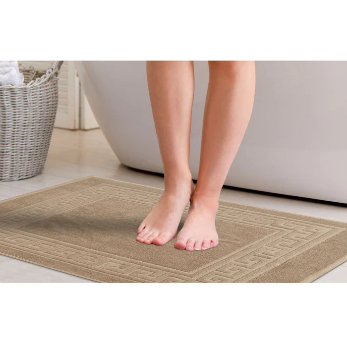 Premium Cotton 2-Piece Greek Key Border Bath Mat Set - Ultra Absorbent, Non-Slip Bathroom Rug - Perfect for Modern Bathrooms, Master Suites & Spa-Like Retreats