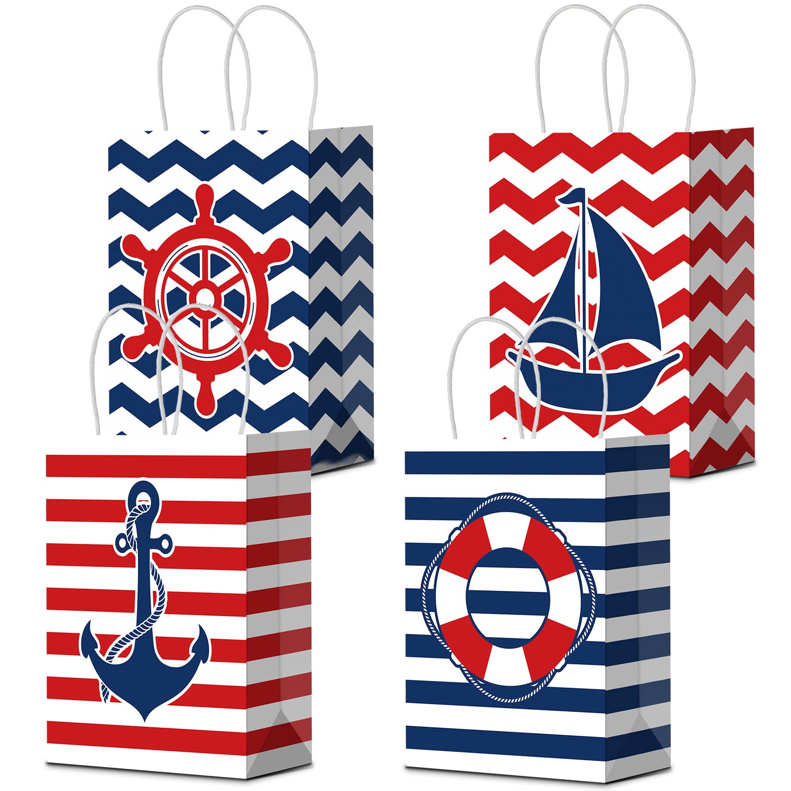 24 Pcs Nautical Party Favor Bags with Handles - Anchor Print Candy Treat Bags for Birthday, Baby Shower & Beach Themed Party Decorations | Perfect for Kids Party Favors, Wedding Favors & Event Giveaways