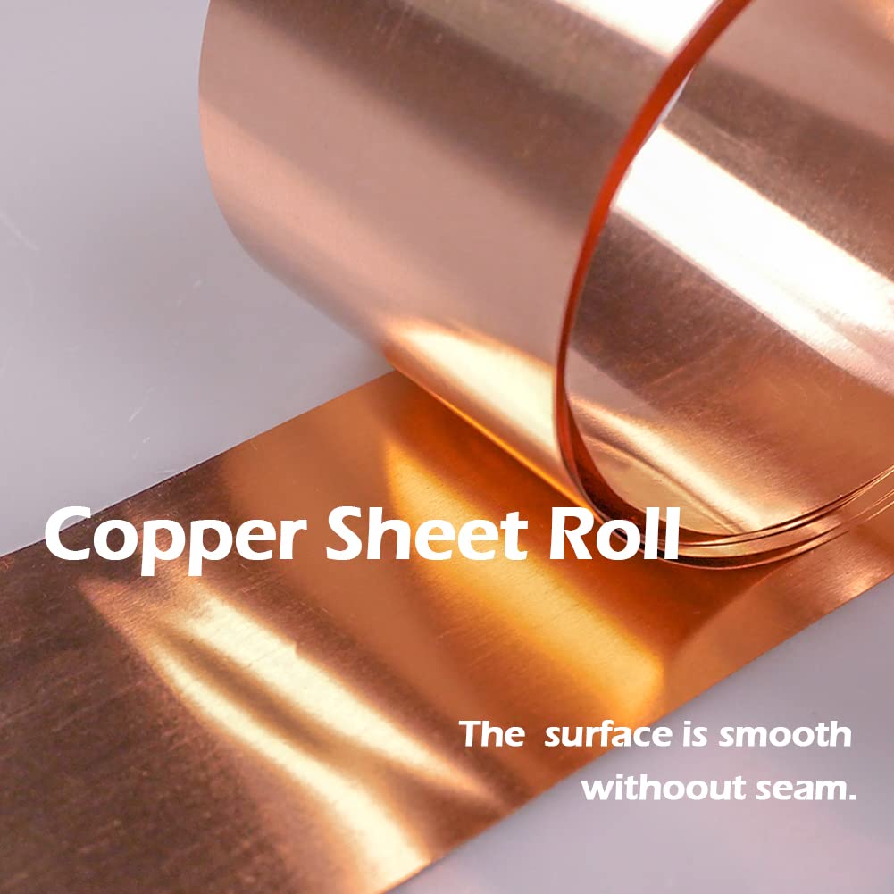 Premium 0.4mm x 50mm x 1000mm Pure Copper Sheet Roll - High-Quality Copper Metal Foil & Strip for Jewelry Making, DIY Crafts, Electrical Projects & Home Repairs