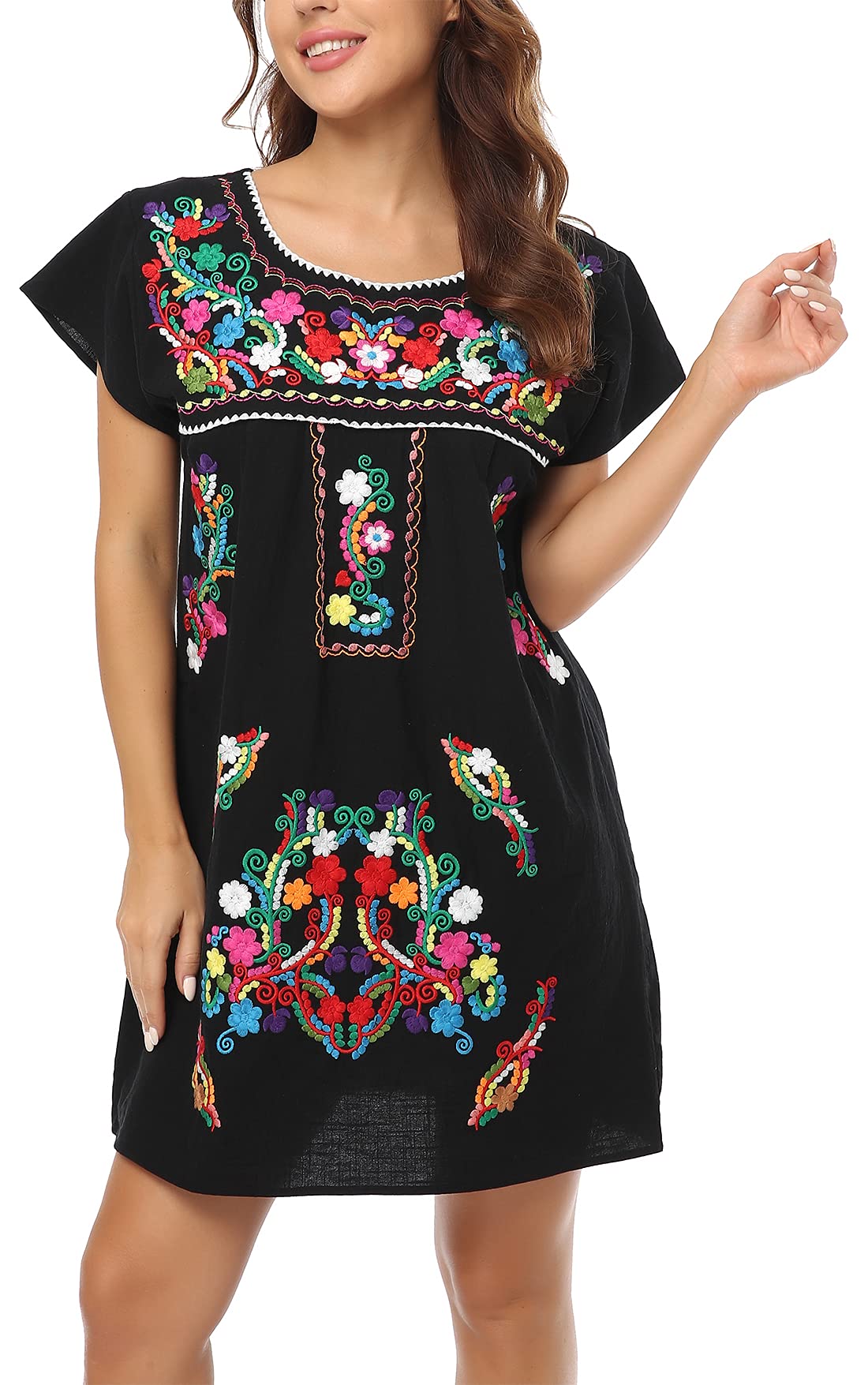 YZXDORWJ Women's Bohemian Maxi Dress - Embroidered Lace Short Sleeve Peasant Dress for Summer, Beach, and Casual Outings