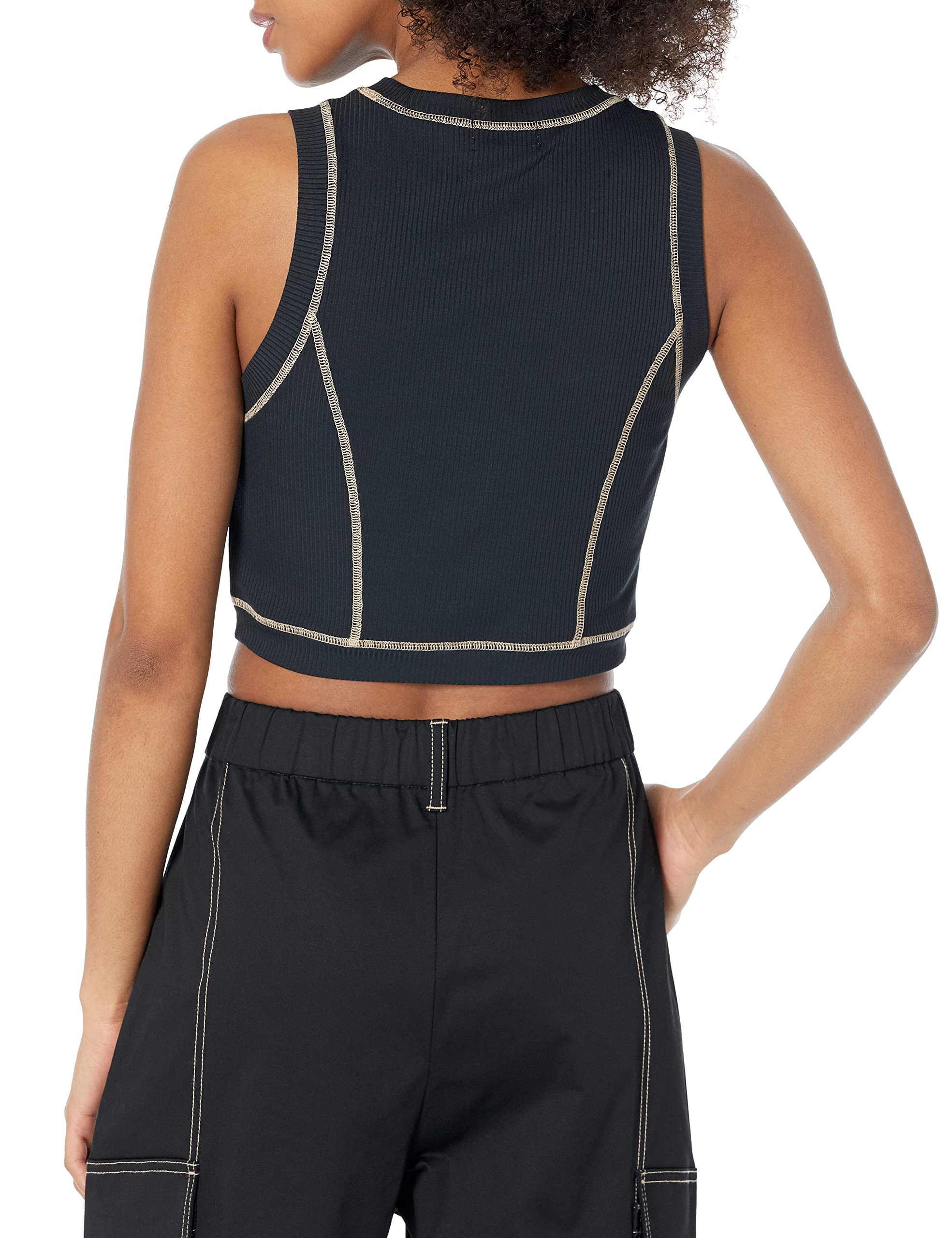 The Drop Women's Brielle Contrast Stitched Cropped Tank Top - Stylish Summer Casual Wear for Beach, Outing & Daily Fashion
