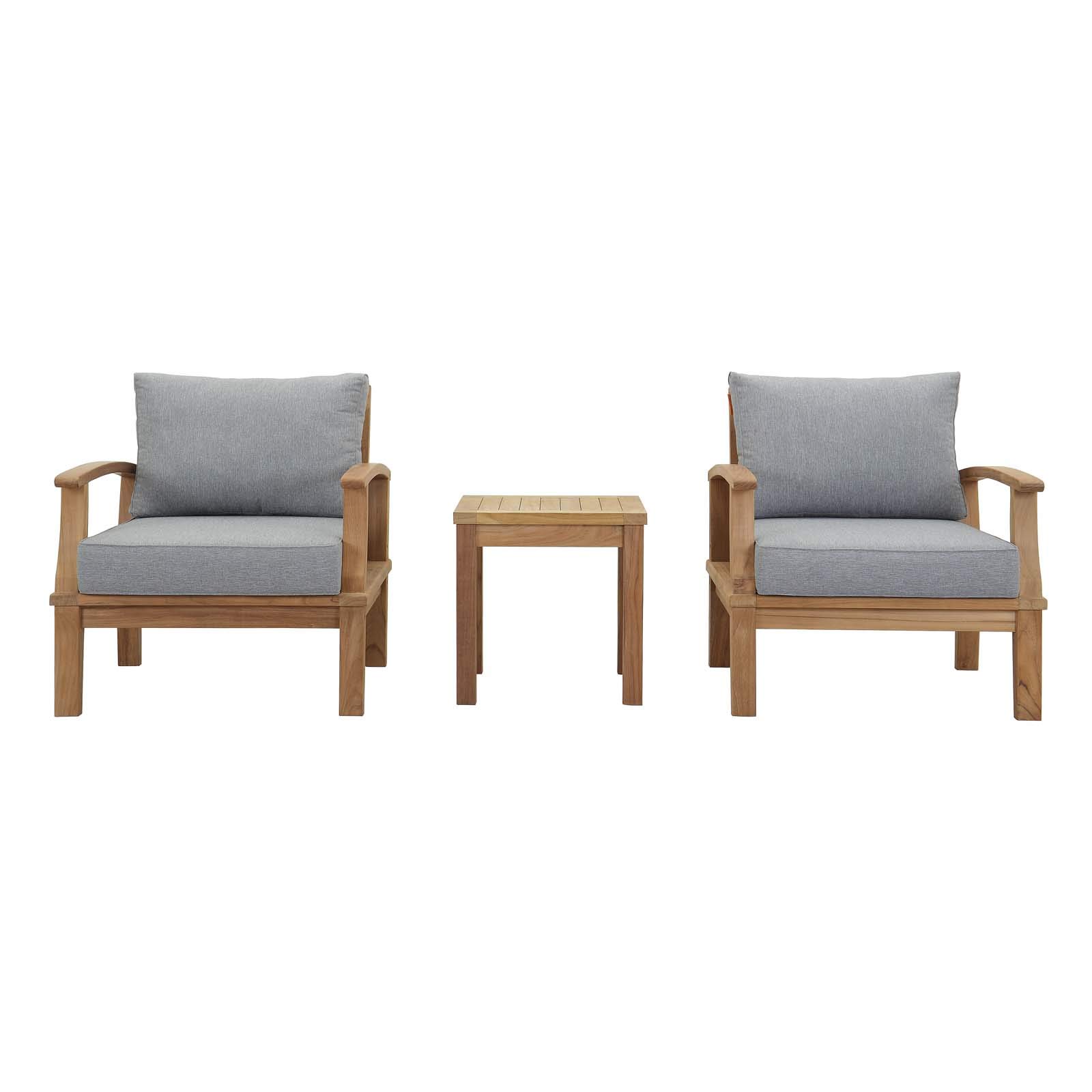 Modern Contemporary Outdoor Patio Balcony Lounge Set - Wooden Side Table and Chair in Grey & Natural Tones for Relaxing Outdoor Spaces