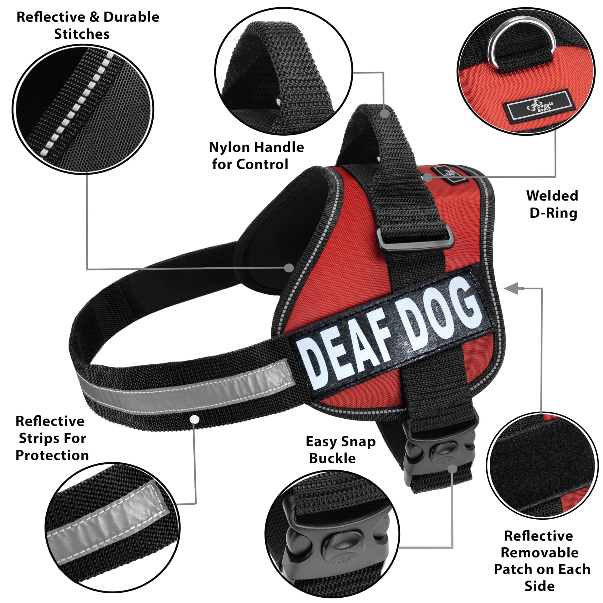 Doggie Stylz Reflective Dog Harness with Removable Patches - Adjustable Pet Vest for Medium to Large Dogs (30