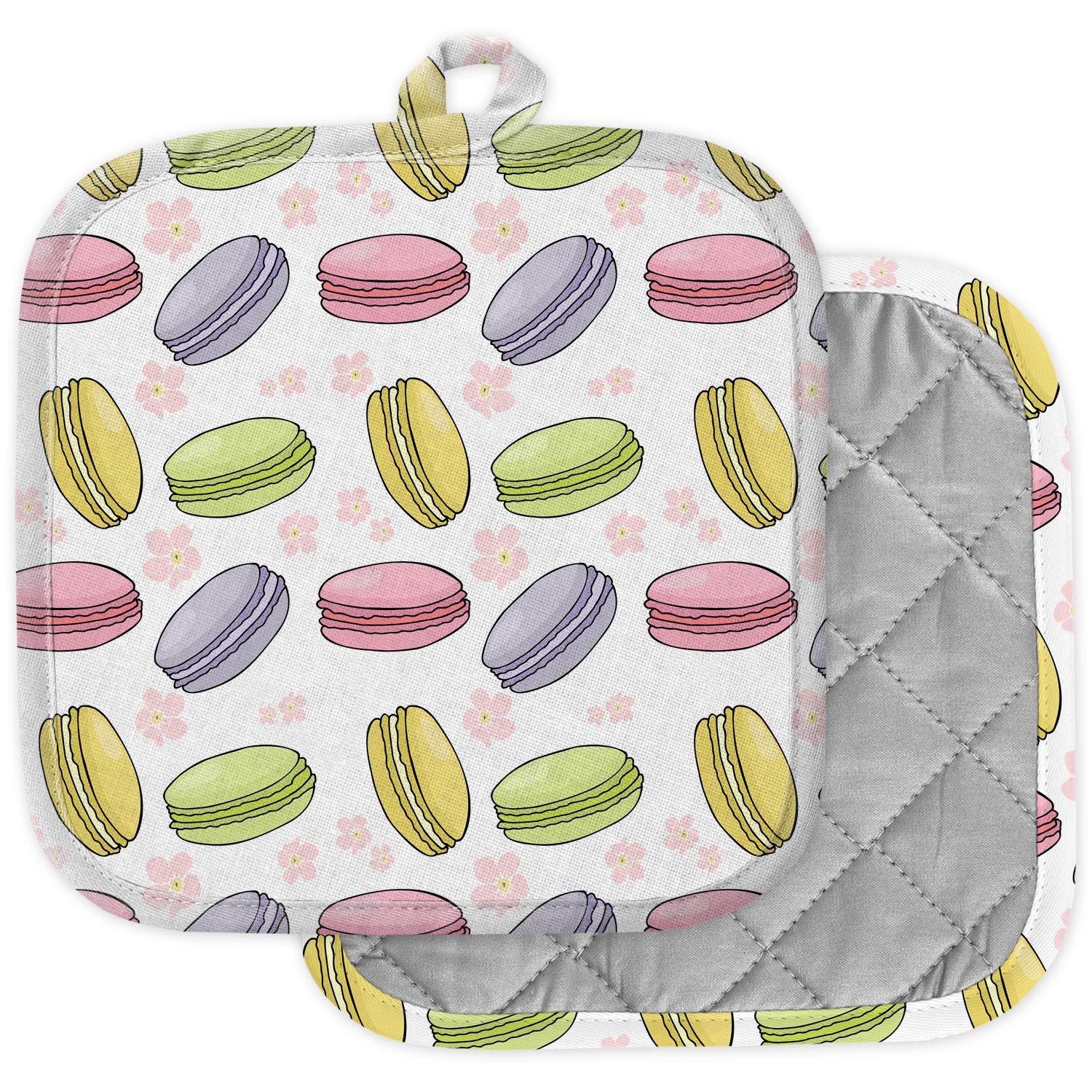 2-Pack Colorful Macaron Heat Resistant Pot Holders - Washable Kitchen Hot Pads & Trivets for Cooking, Baking, Grilling & Serving - Oven Mitts Alternative for Hot Dishes & Pans