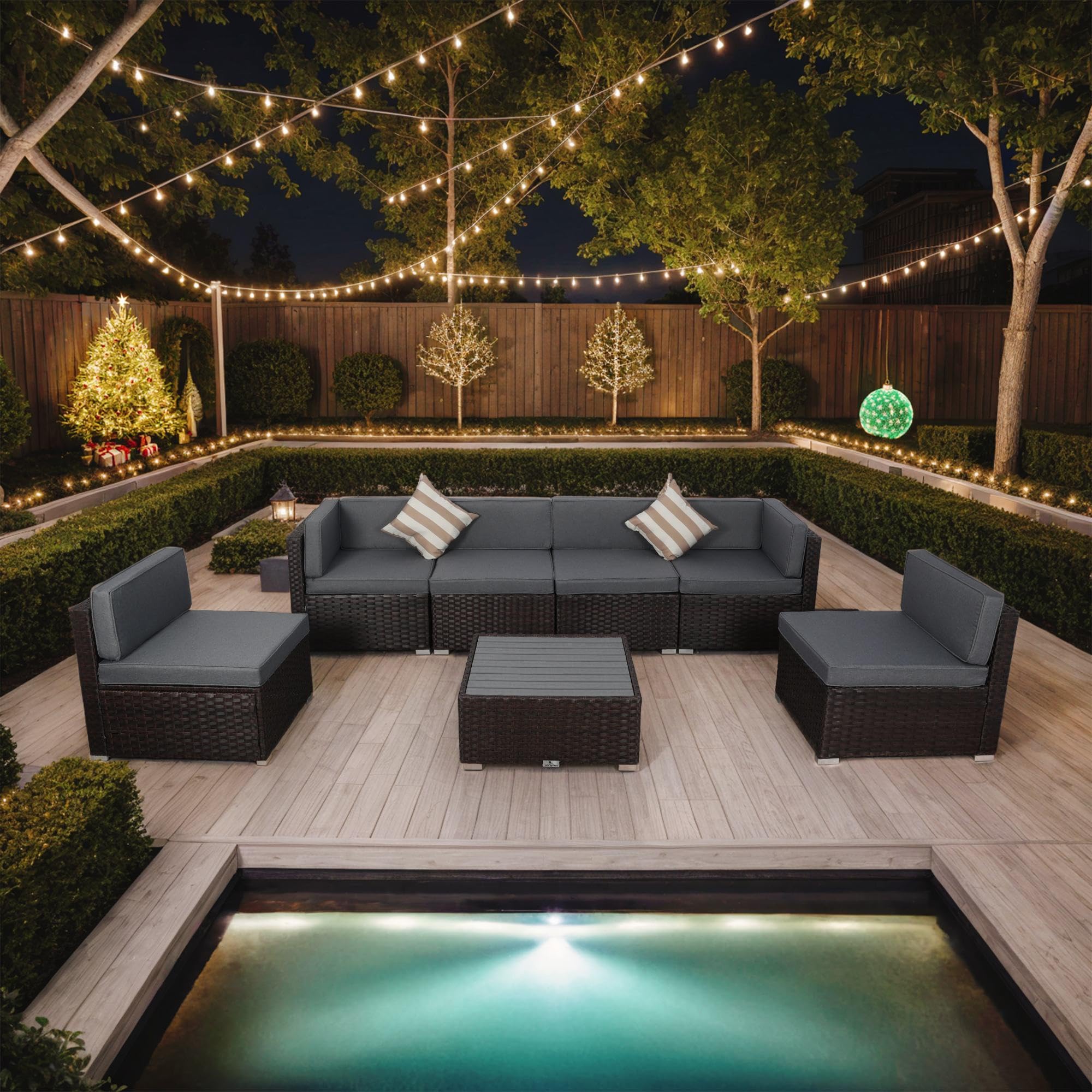 7-Piece Outdoor Patio Furniture Set with Cushions - PE Rattan Wicker Sectional Sofa & Coffee Table - Waterproof & Durable for Garden, Deck, Poolside (Gray) | Perfect for Backyard Relaxation, Outdoor Entertaining & Lounging