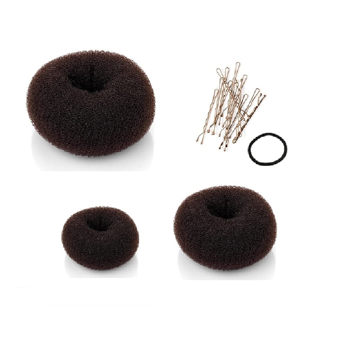 Beaute Galleria 3-Piece Hair Donut Bun Maker Set - Mesh Ring Style Chignon & Ballet Sock Bun (Large, Medium, Small, Brown) - Perfect for Updos, Ballet, Weddings & Everyday Hairstyles