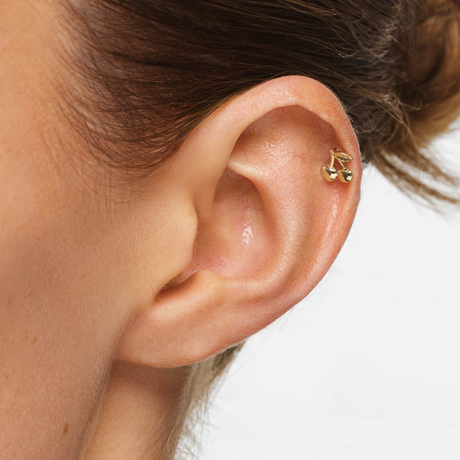 10k Gold Cherry Helix Single Stud Earrings - Perfect for Everyday Wear & Special Occasions