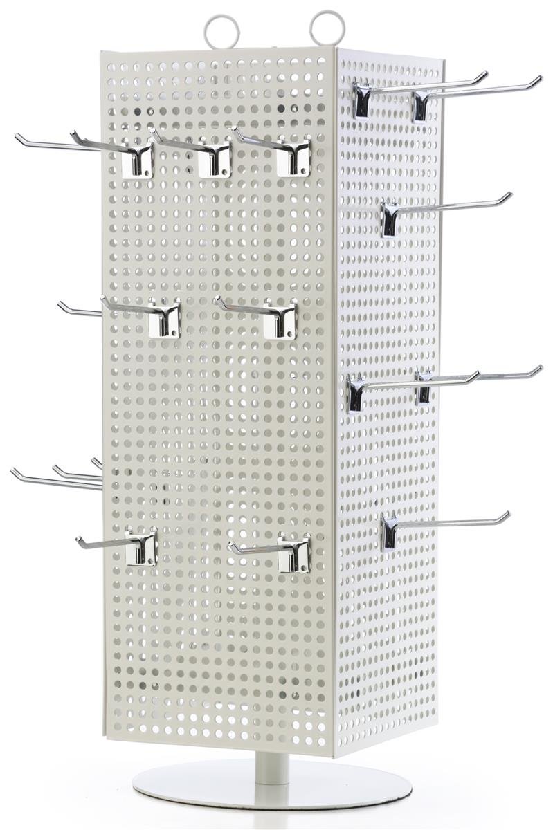 **Steel Magnetic Pegboard Store Fixture Rack with 60 Hooks - White with Chrome Pegs for Countertop Organization & Retail Display**    *(Perfect for Retail Stores, Garages, Workshops & Home Organization – Maximize Space & Display Merchandise Efficiently!)*