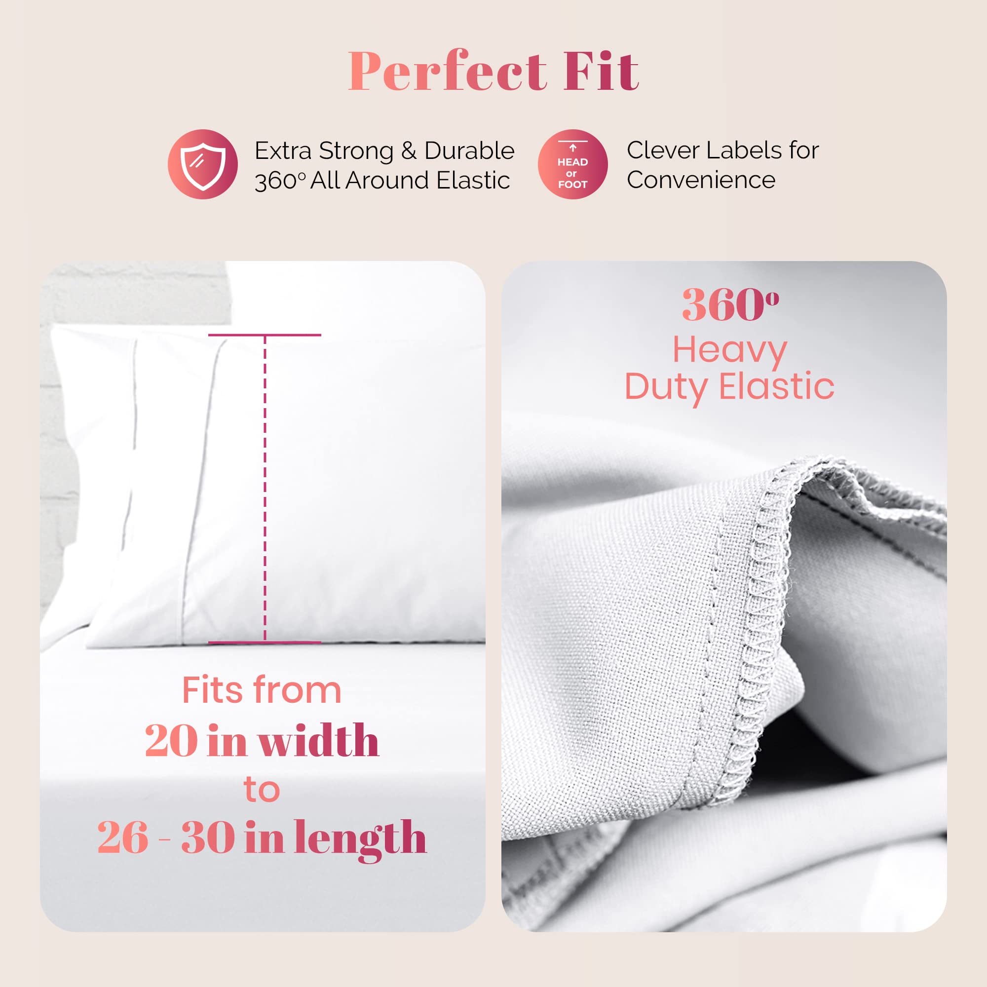 Luxury 1000 Thread Count Egyptian Cotton Pillowcases Set of 2 - White Standard/Queen Size, Soft Sateen Weave Cooling Pillow Covers for Bedroom, Hotel & Guest Room