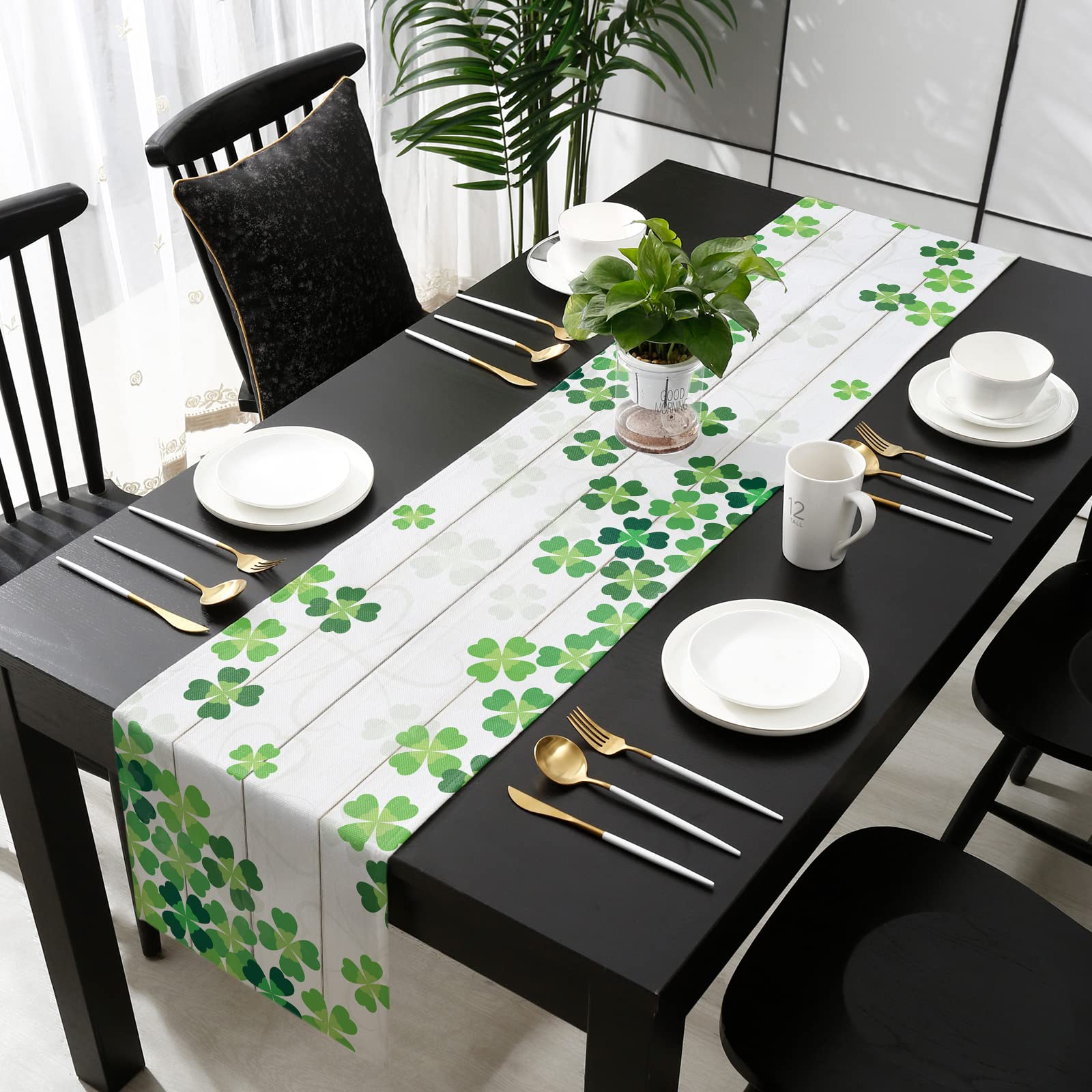 36 Inch St. Patrick's Day Table Runner - Shamrock Clover Design for Kitchen, Dining & Coffee Tables - Perfect for Party Decor & Home Celebration (13x36 Inches) | Great for St. Patrick's Day Parties, Irish Themed Events & Festive Home Decorations